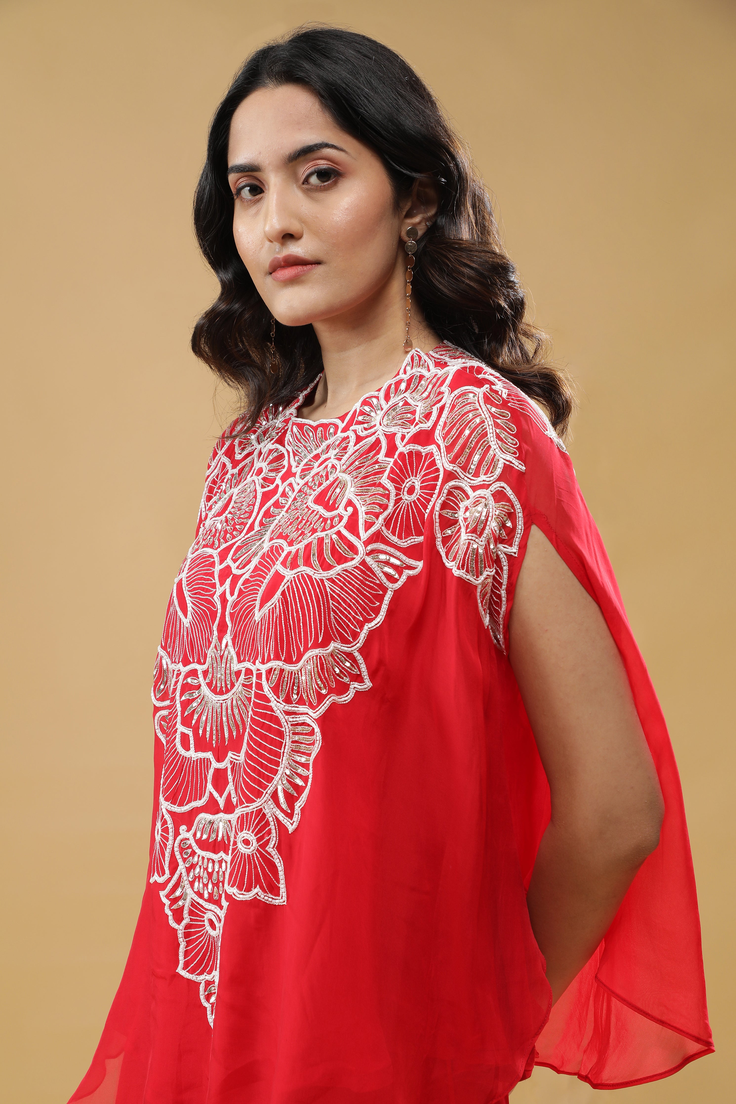 Red Organza Cape Set