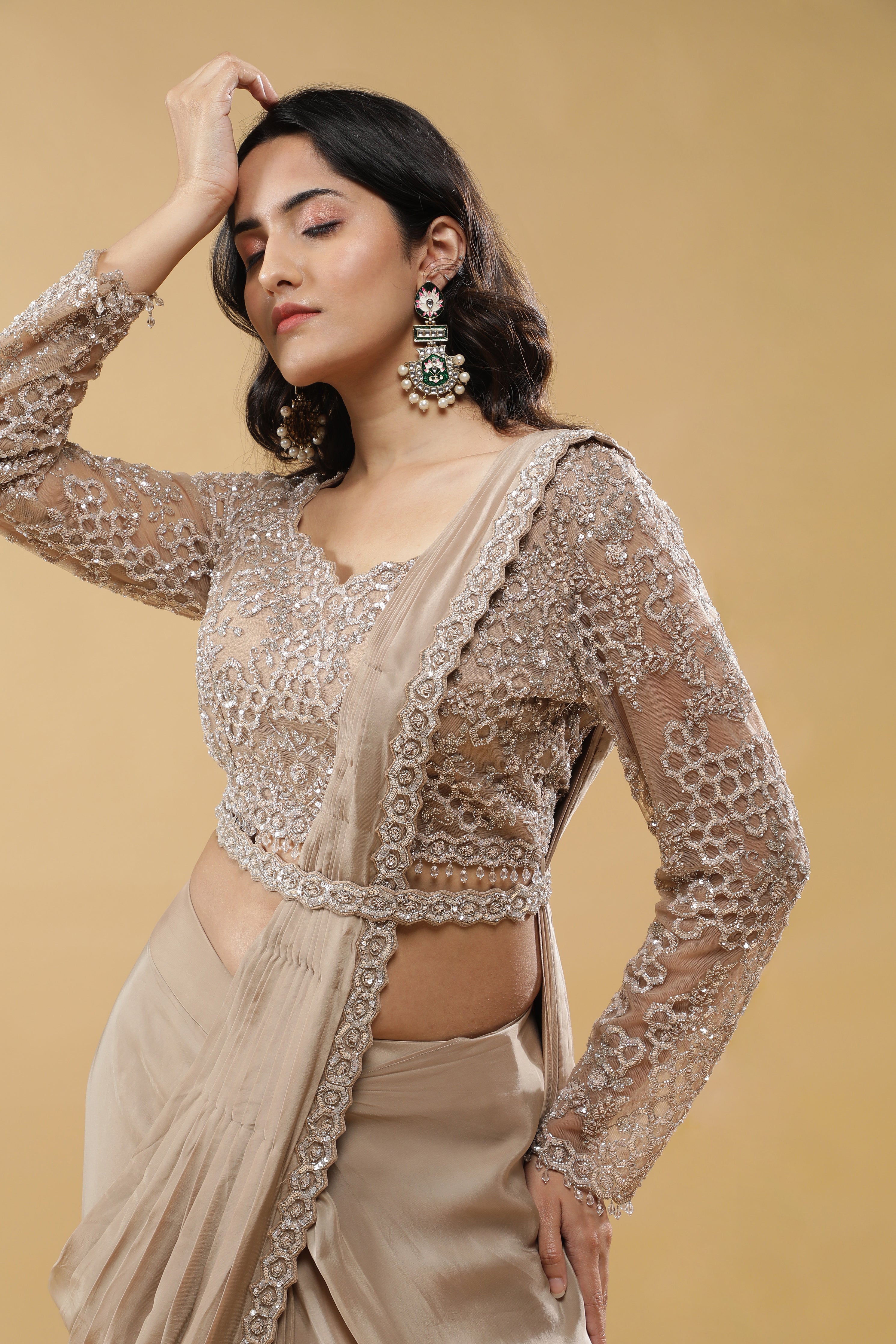 Champagne Gold Drape Saree