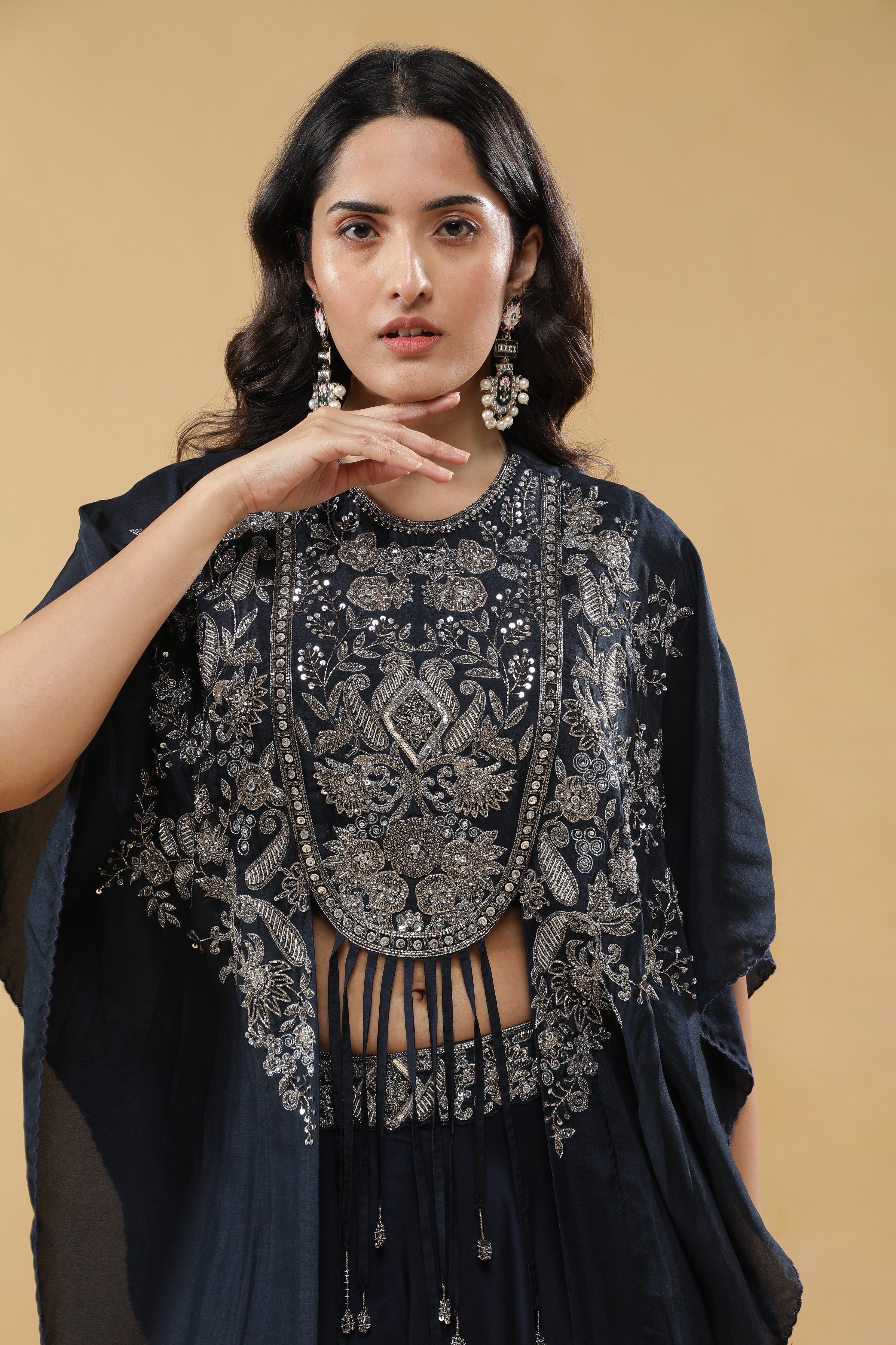 Navy Blue Crepe Silk Palazzo Set