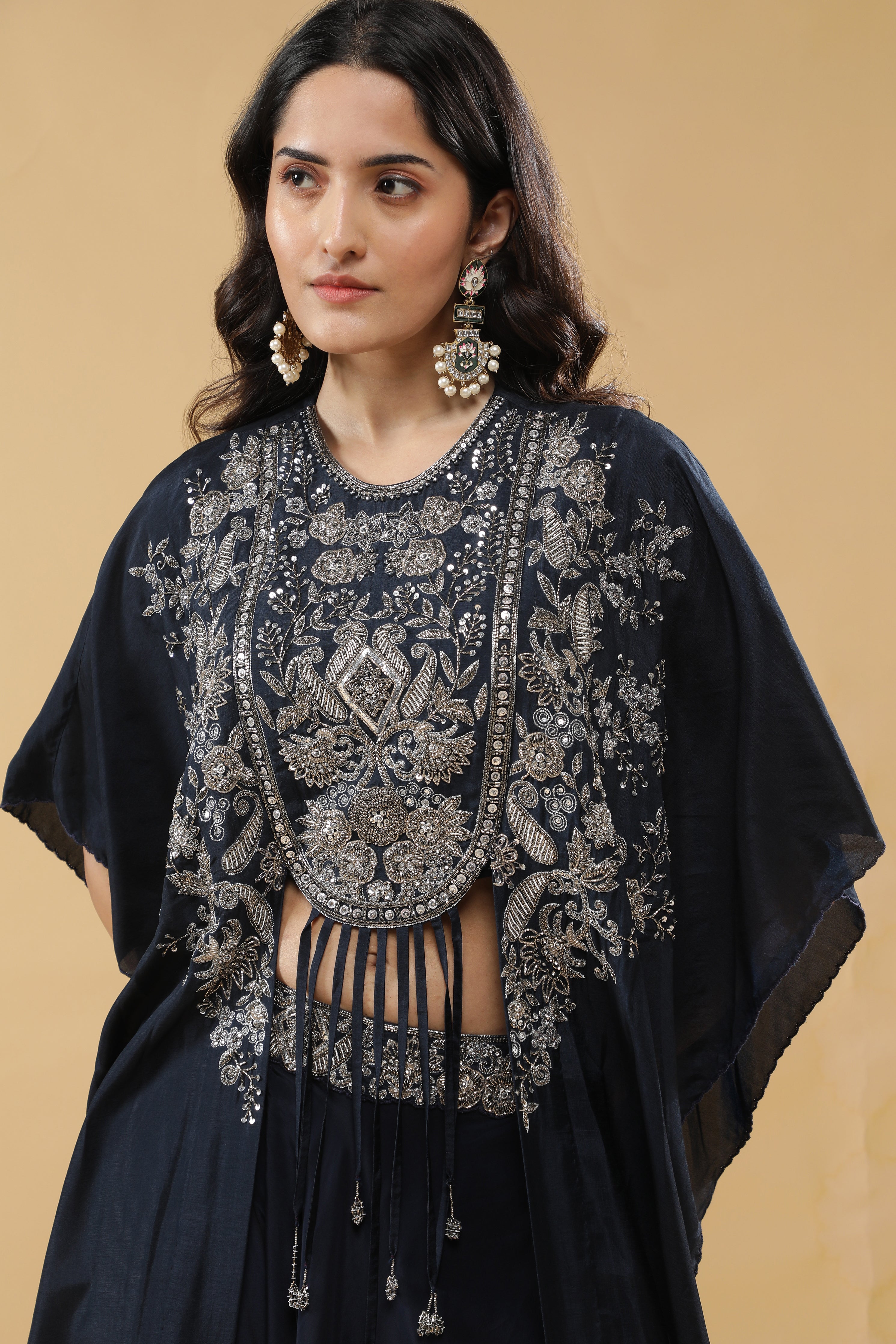 Navy Blue Crepe Silk Palazzo Set