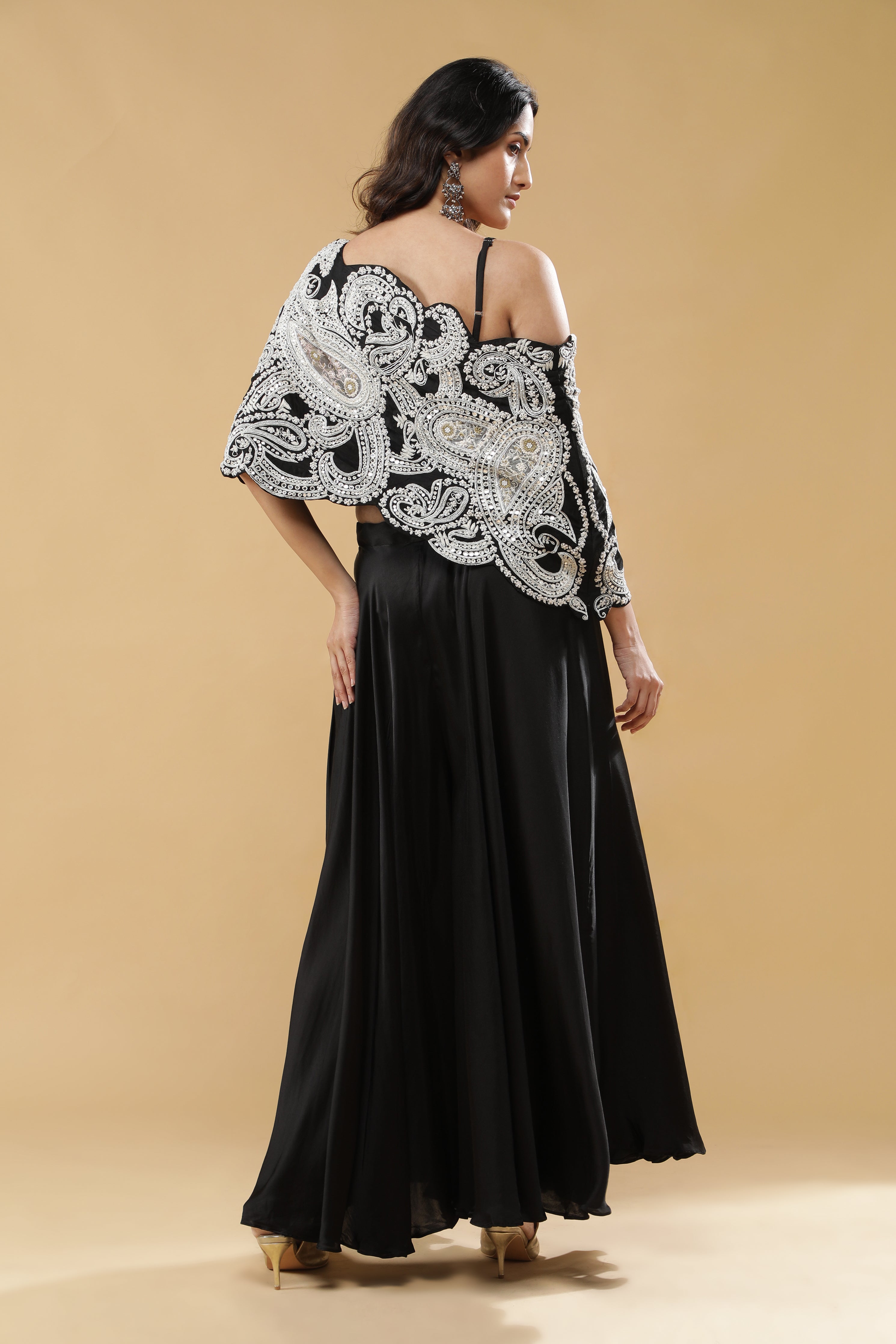 Black Satin Silk Indo-Western Set
