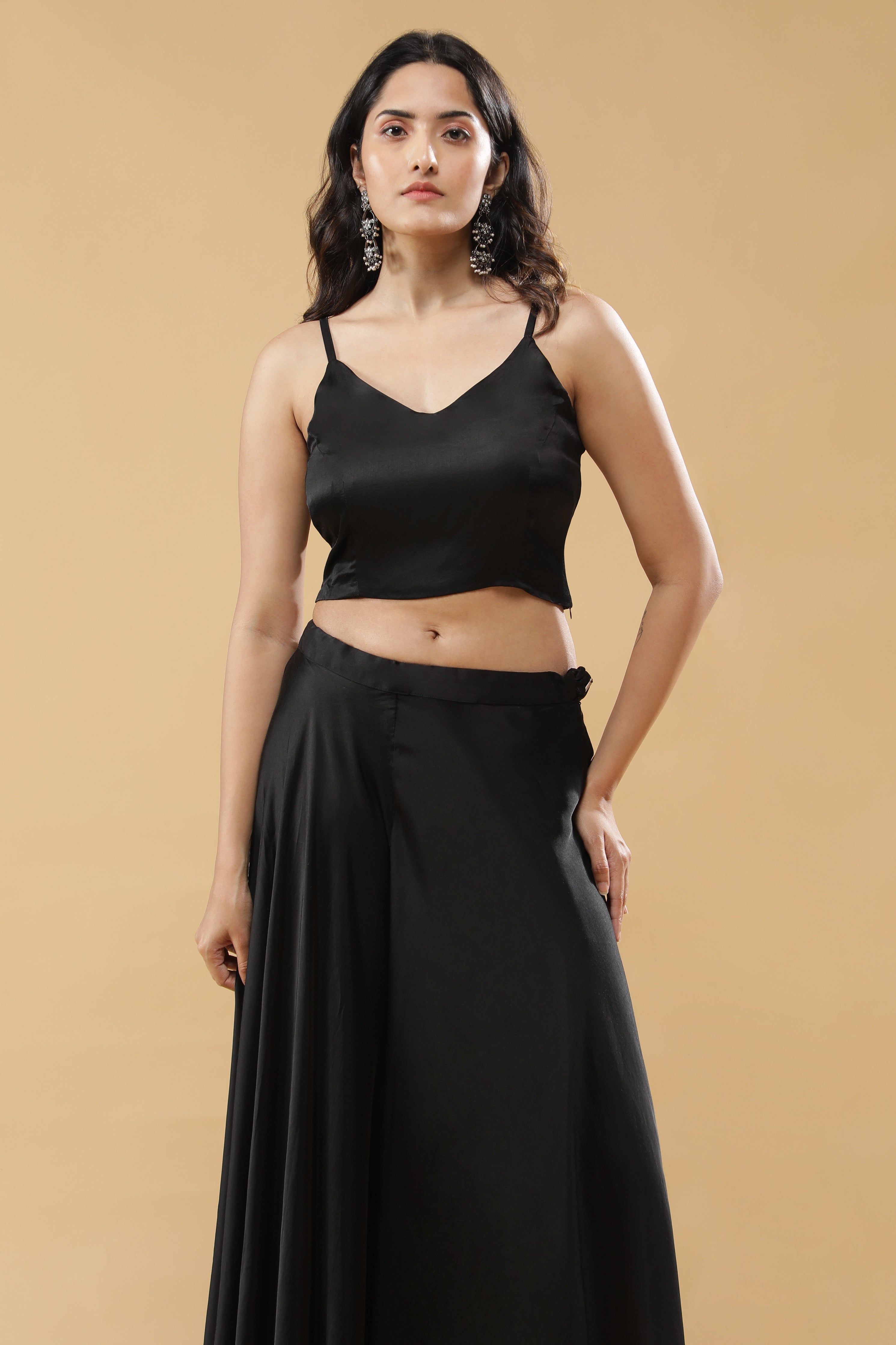 Black Satin Silk Indo-Western Set
