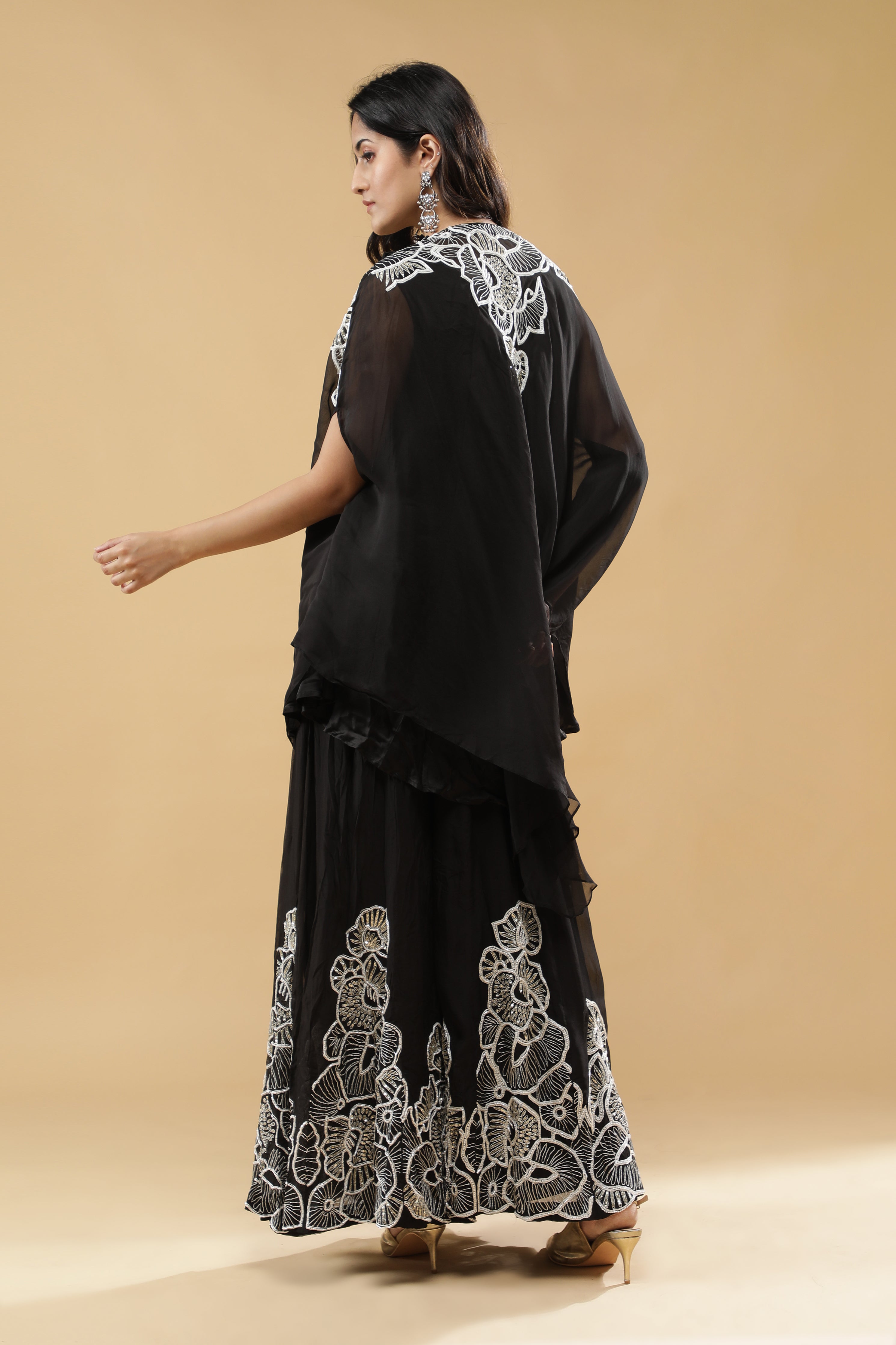 Black Organza Cape Set