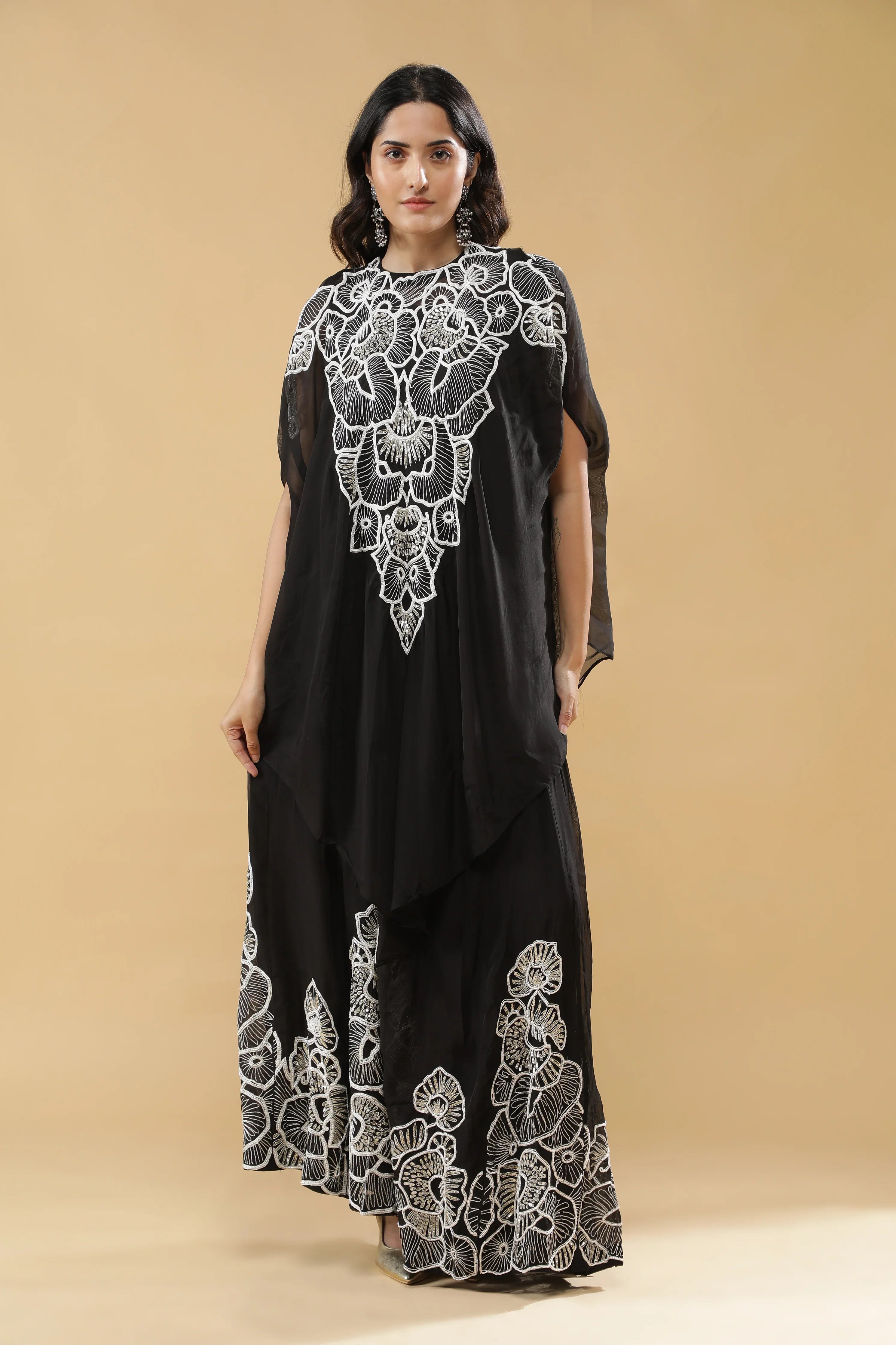 Black Organza Cape Set | Mokshaa