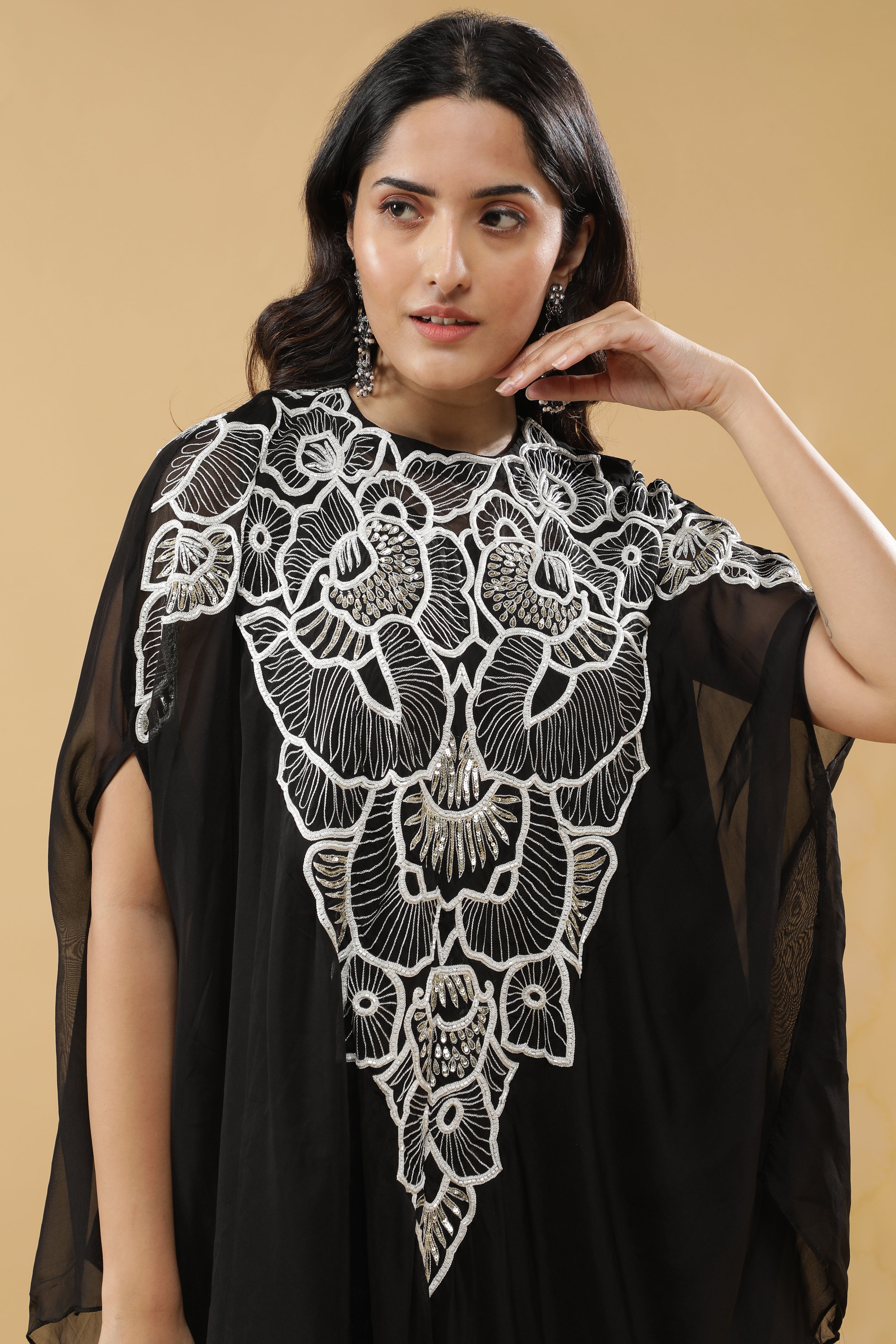Black Organza Cape Set