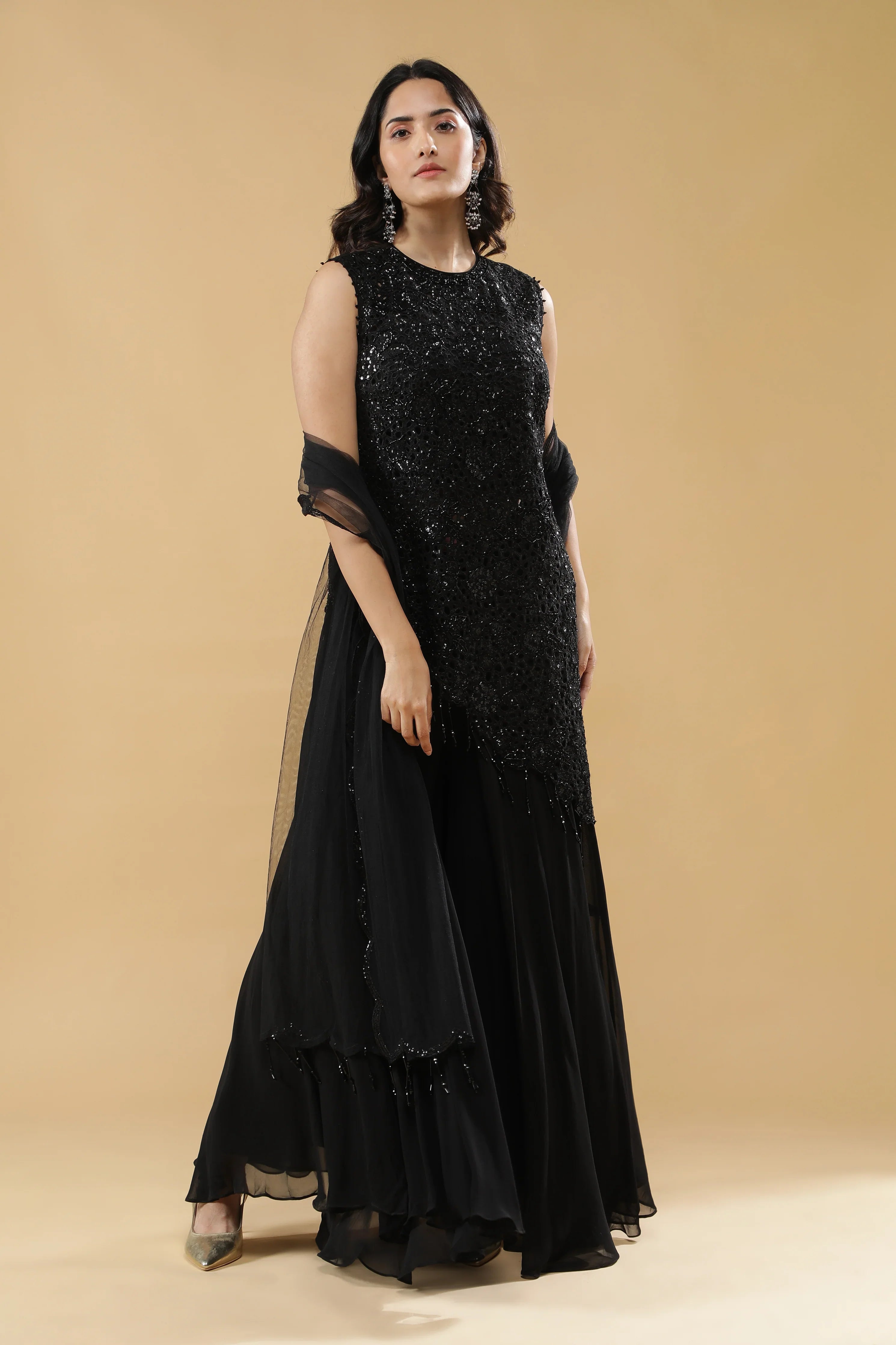 Black Georgette Palazzo Set | Mokshaa