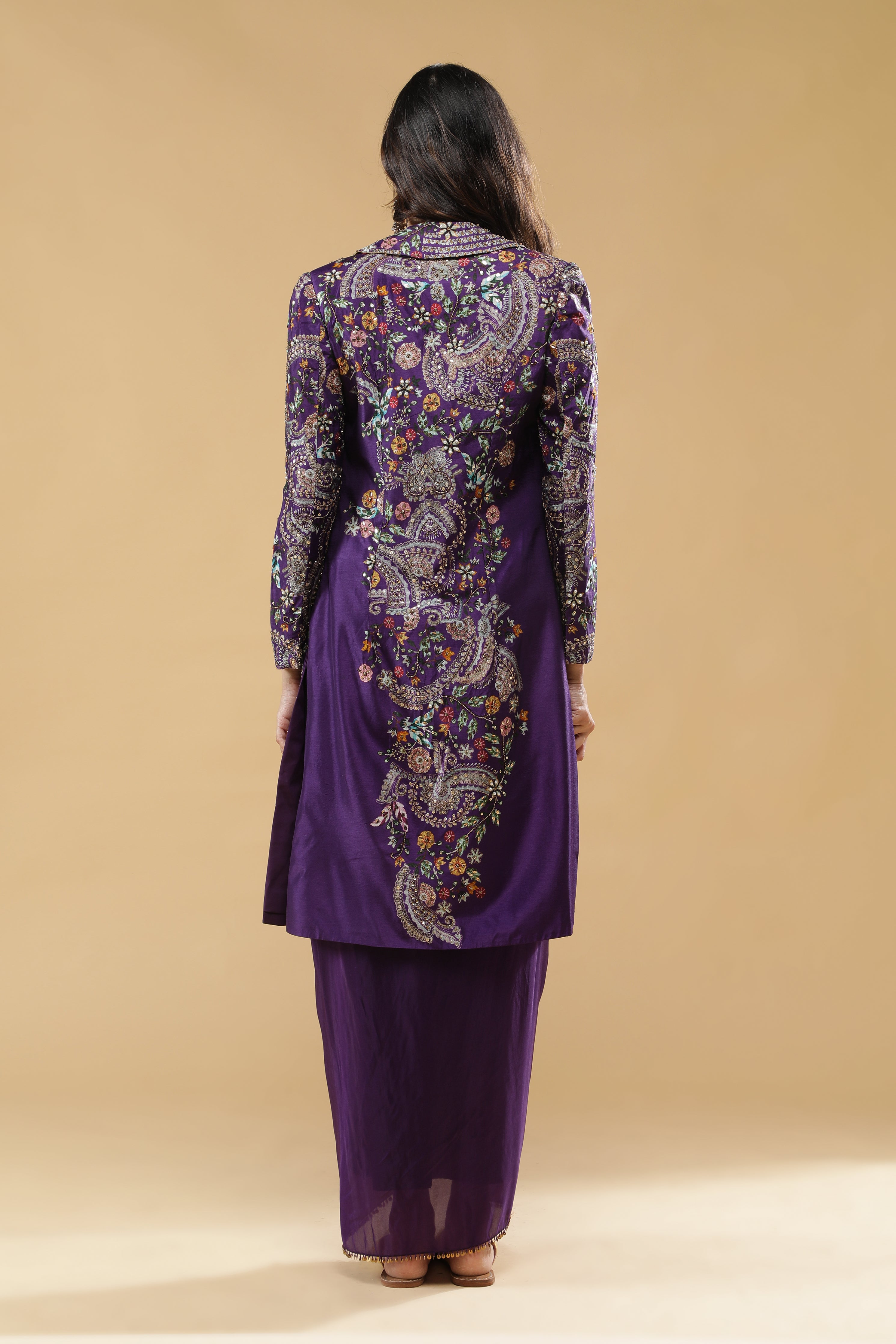 Purple Silk Drape Skirt Set