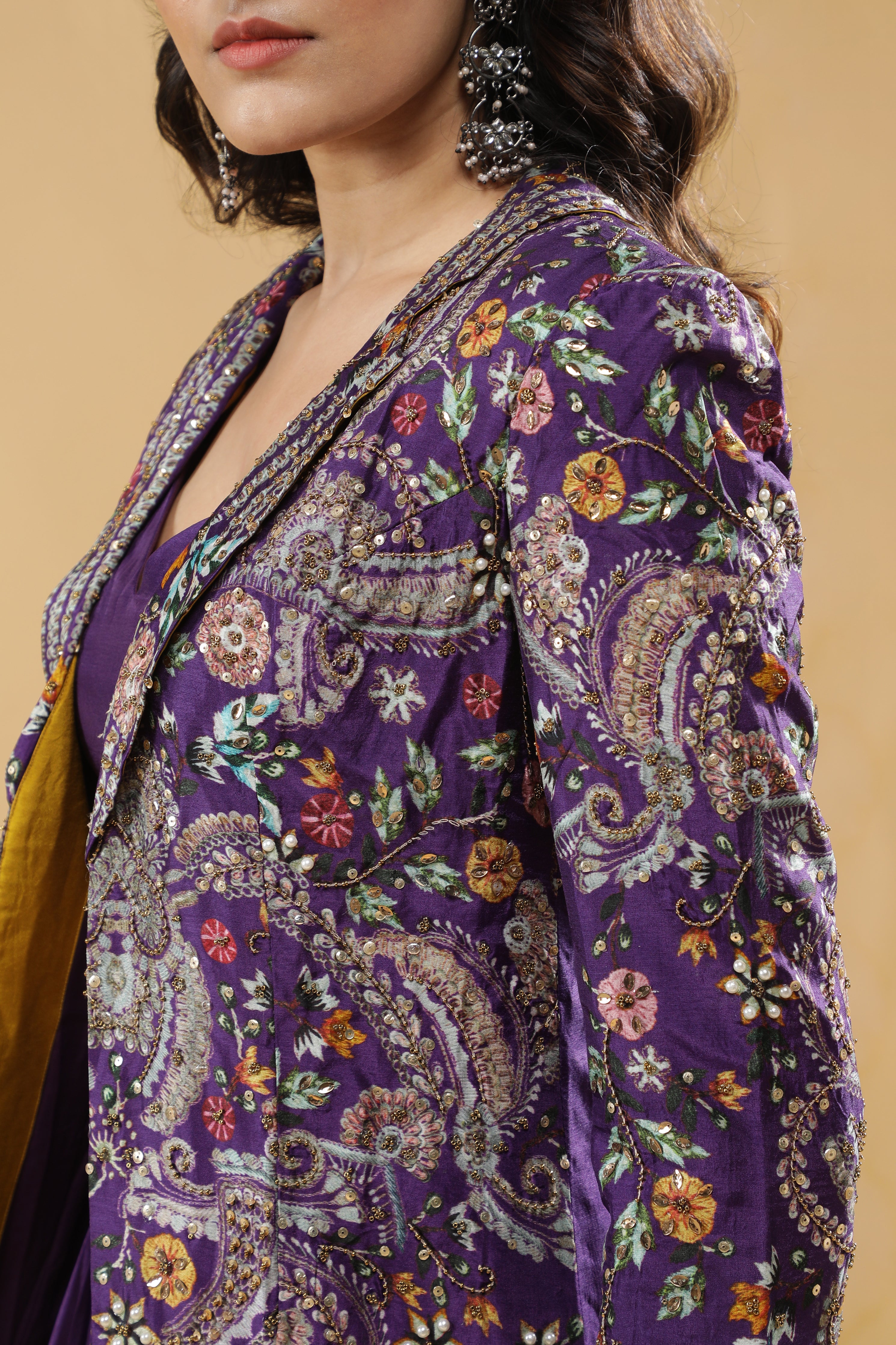 Purple Silk Drape Skirt Set