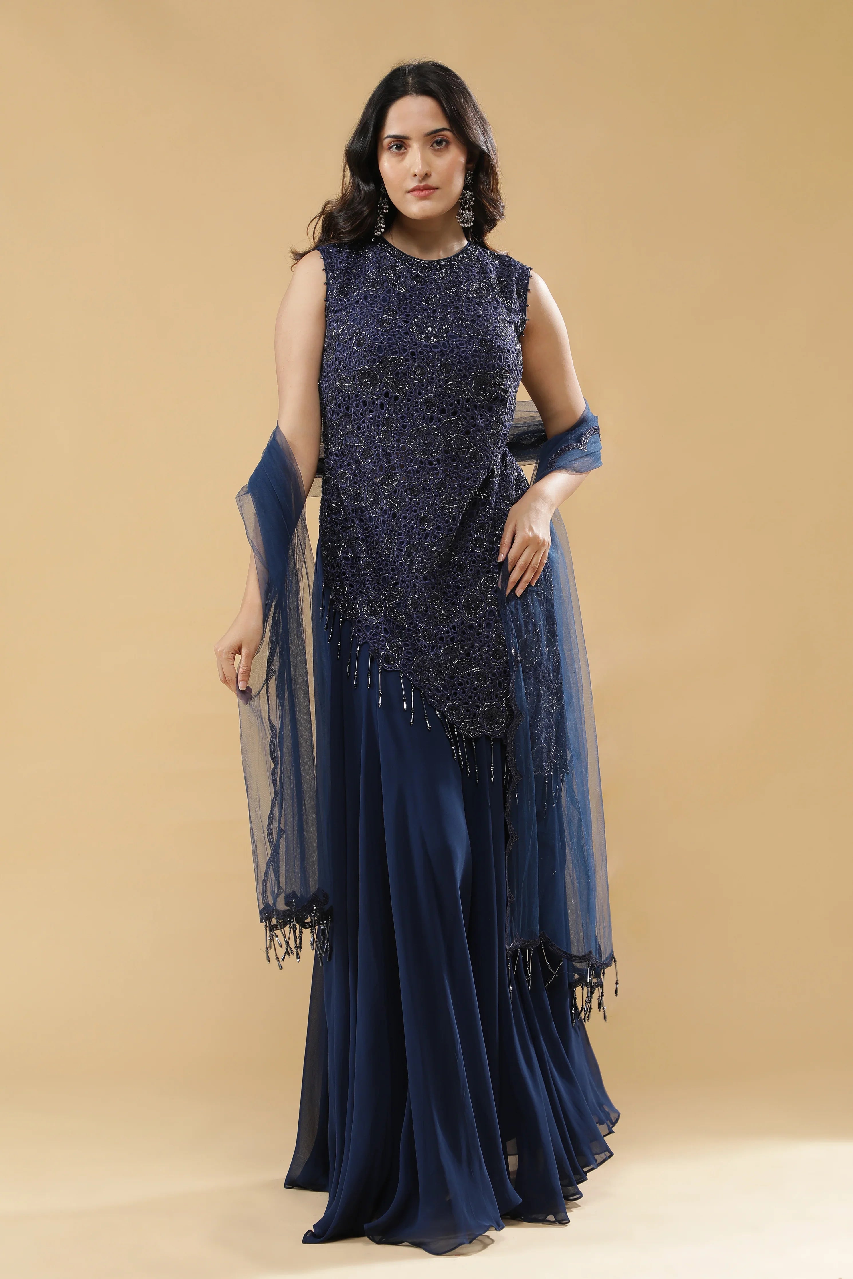 Blue Georgette Palazzo Set | Mokshaa
