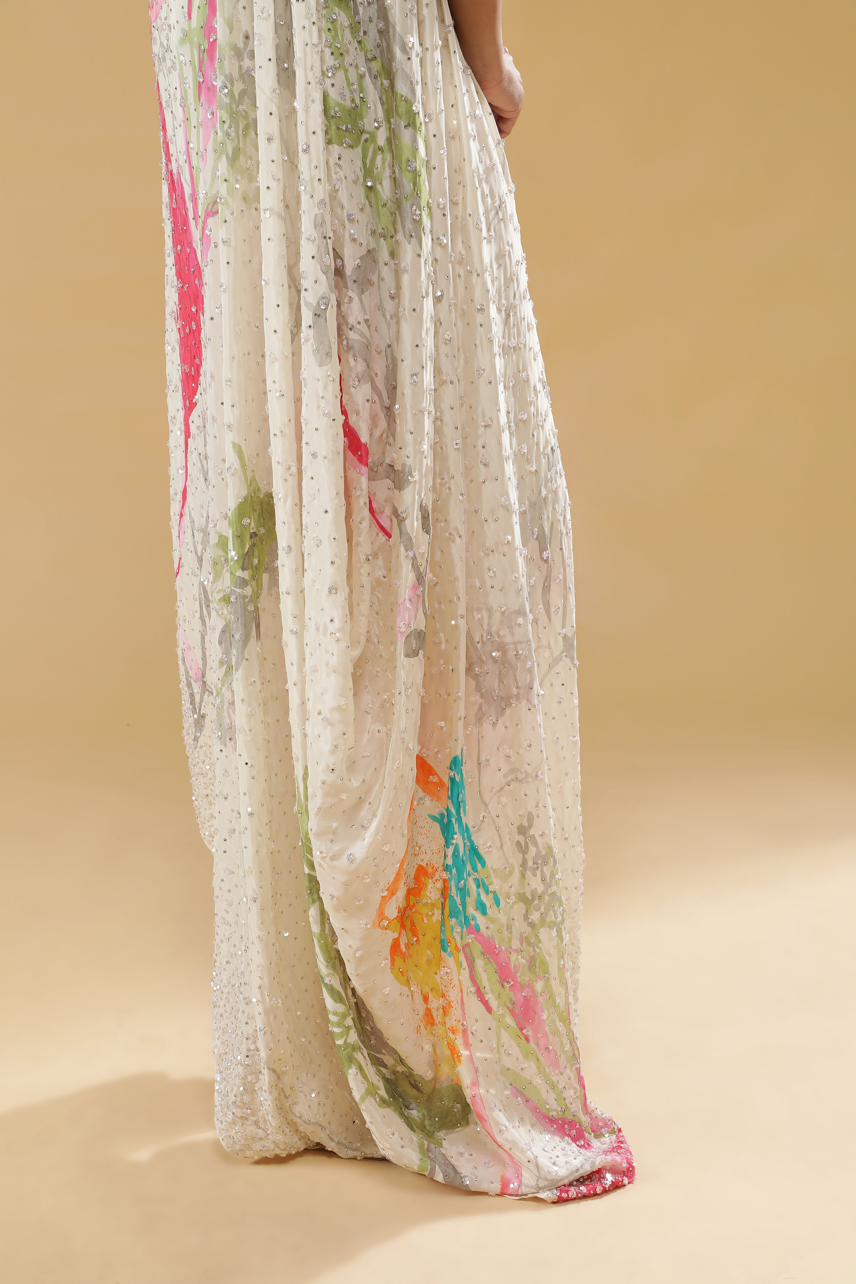 Cream Multi-Colour Printed Crepe Indo-Western Set