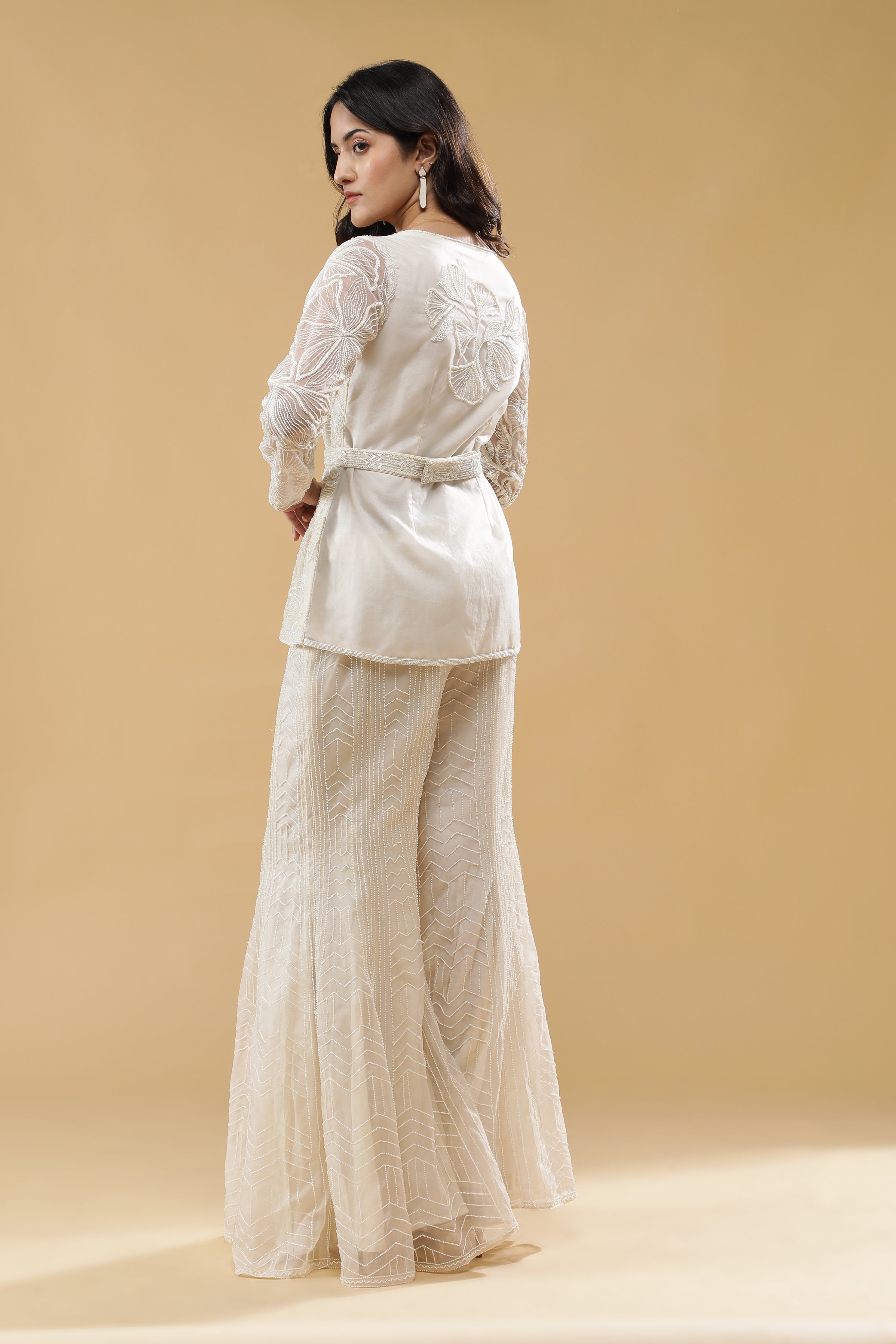 Off White Organza Embroidered Co-ord Set