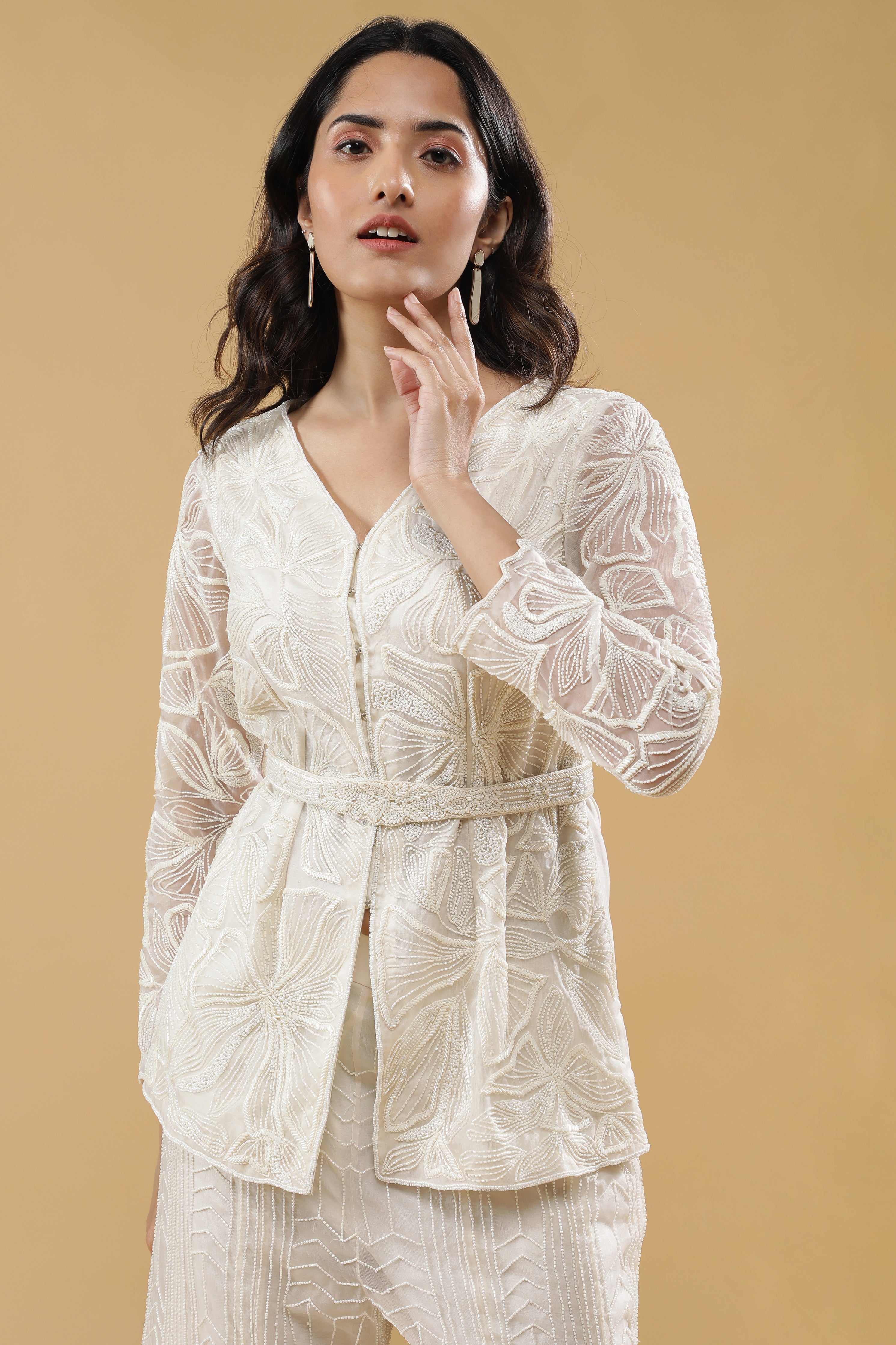 Off White Organza Embroidered Co-ord Set
