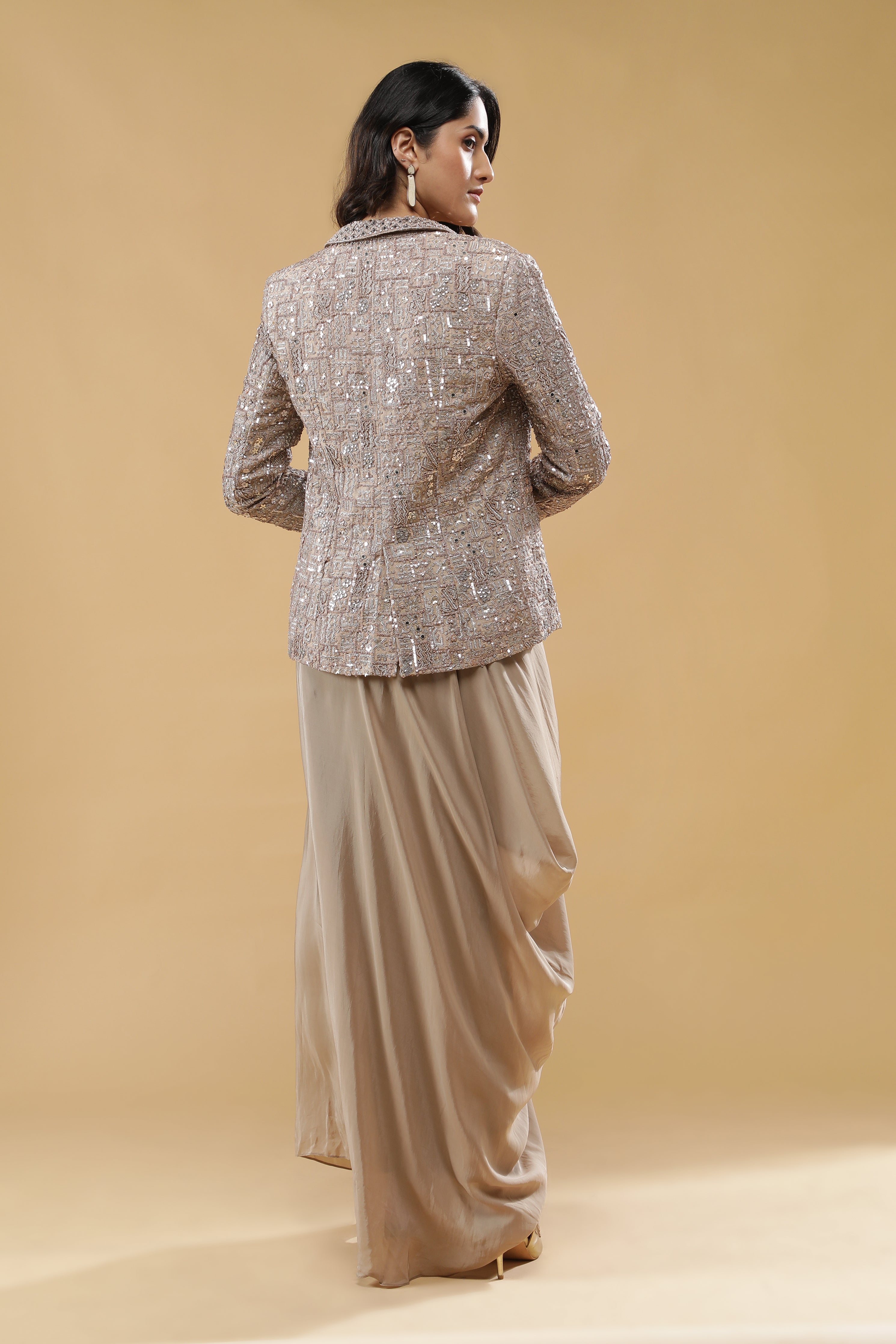 Champagne Gold Chinon Drape Skirt Set