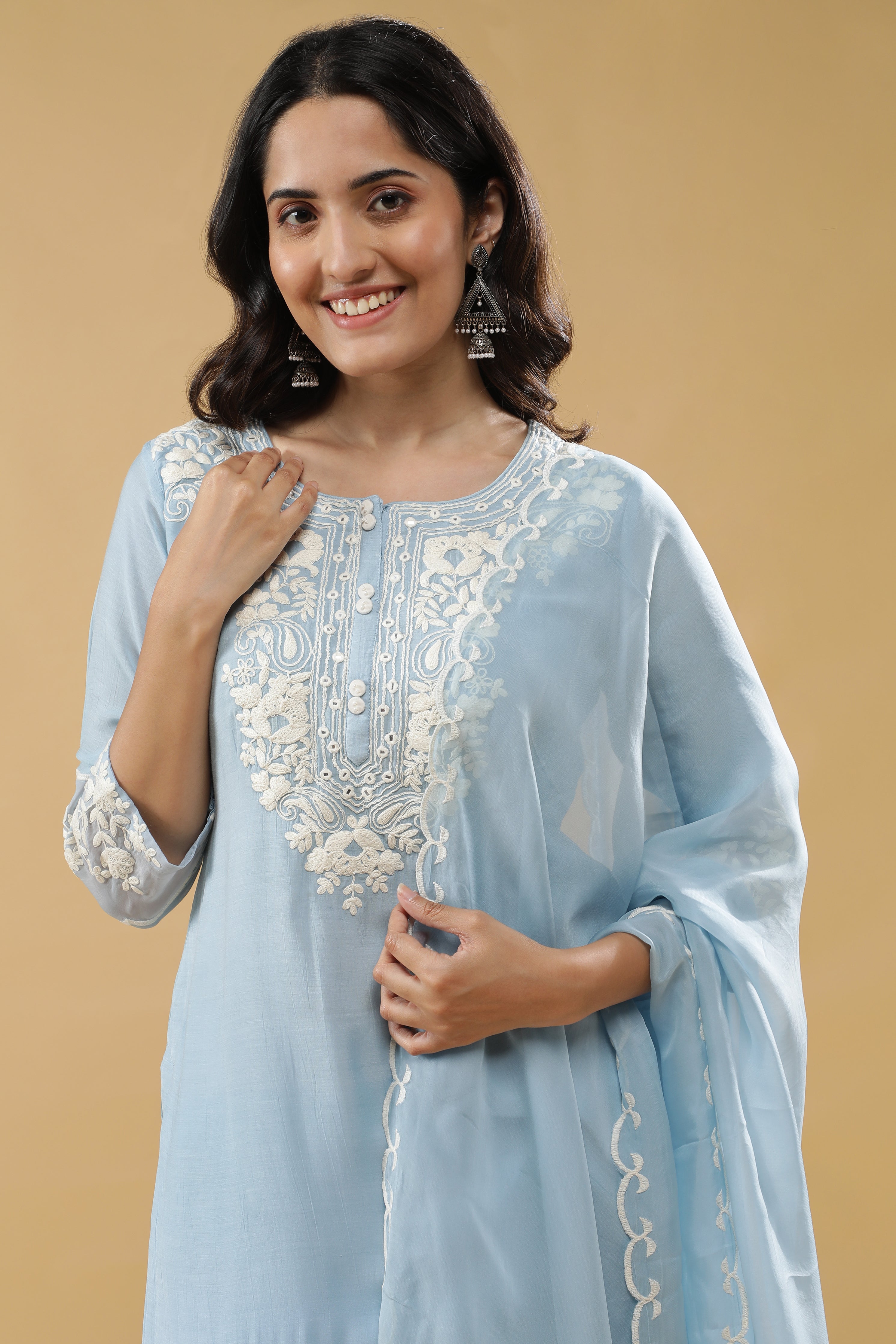 Light Blue Mul Chanderi Salwar Set