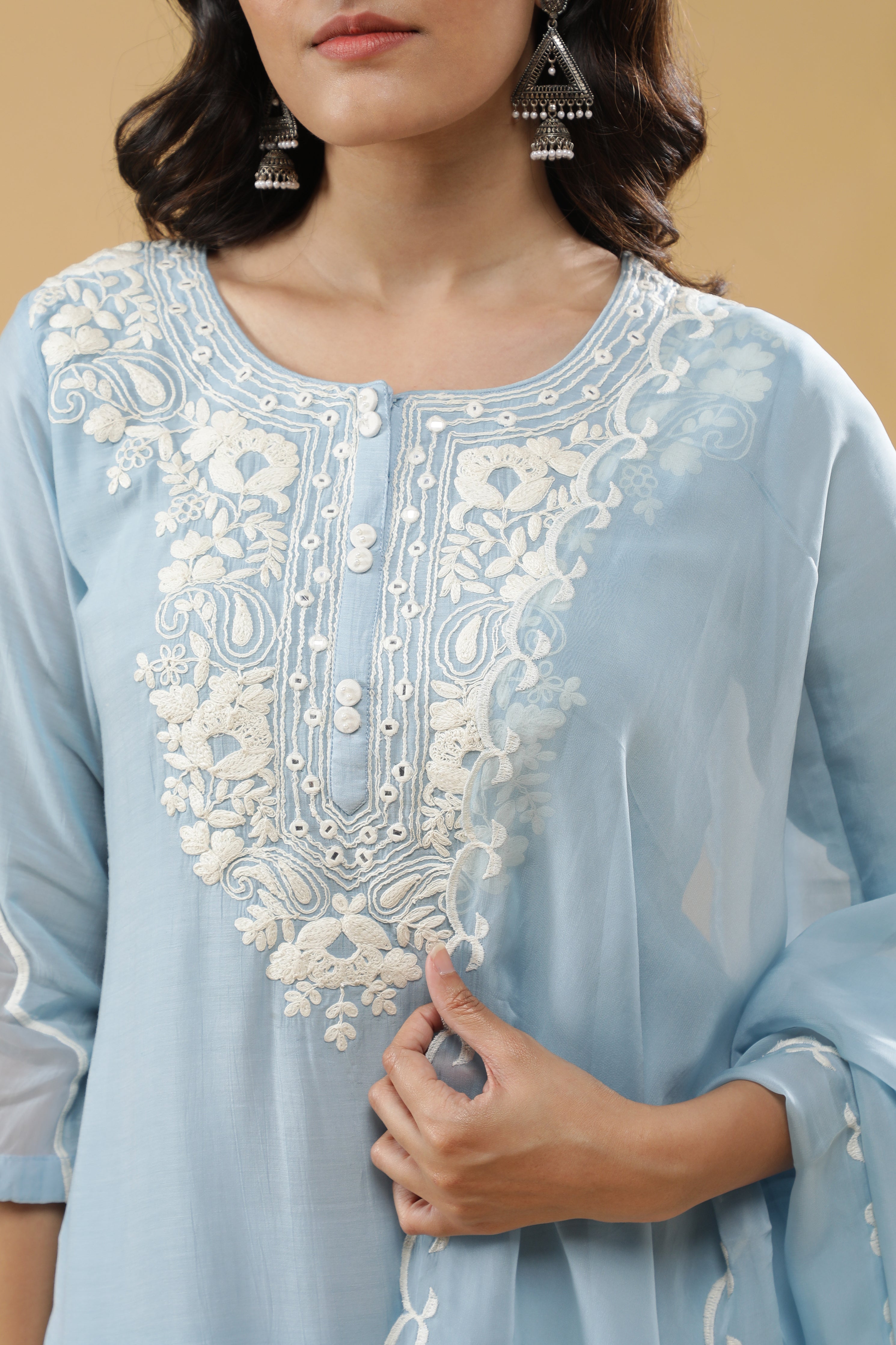 Light Blue Mul Chanderi Salwar Set