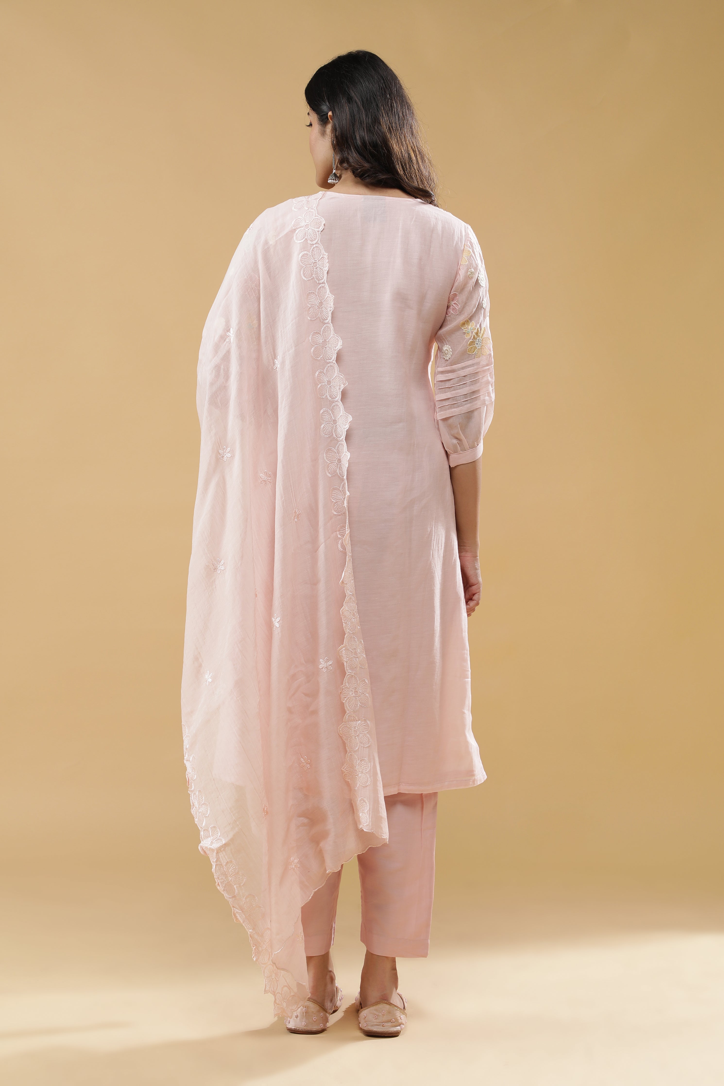 Baby Pink Mul Chanderi Straight-Cut Salwar Set