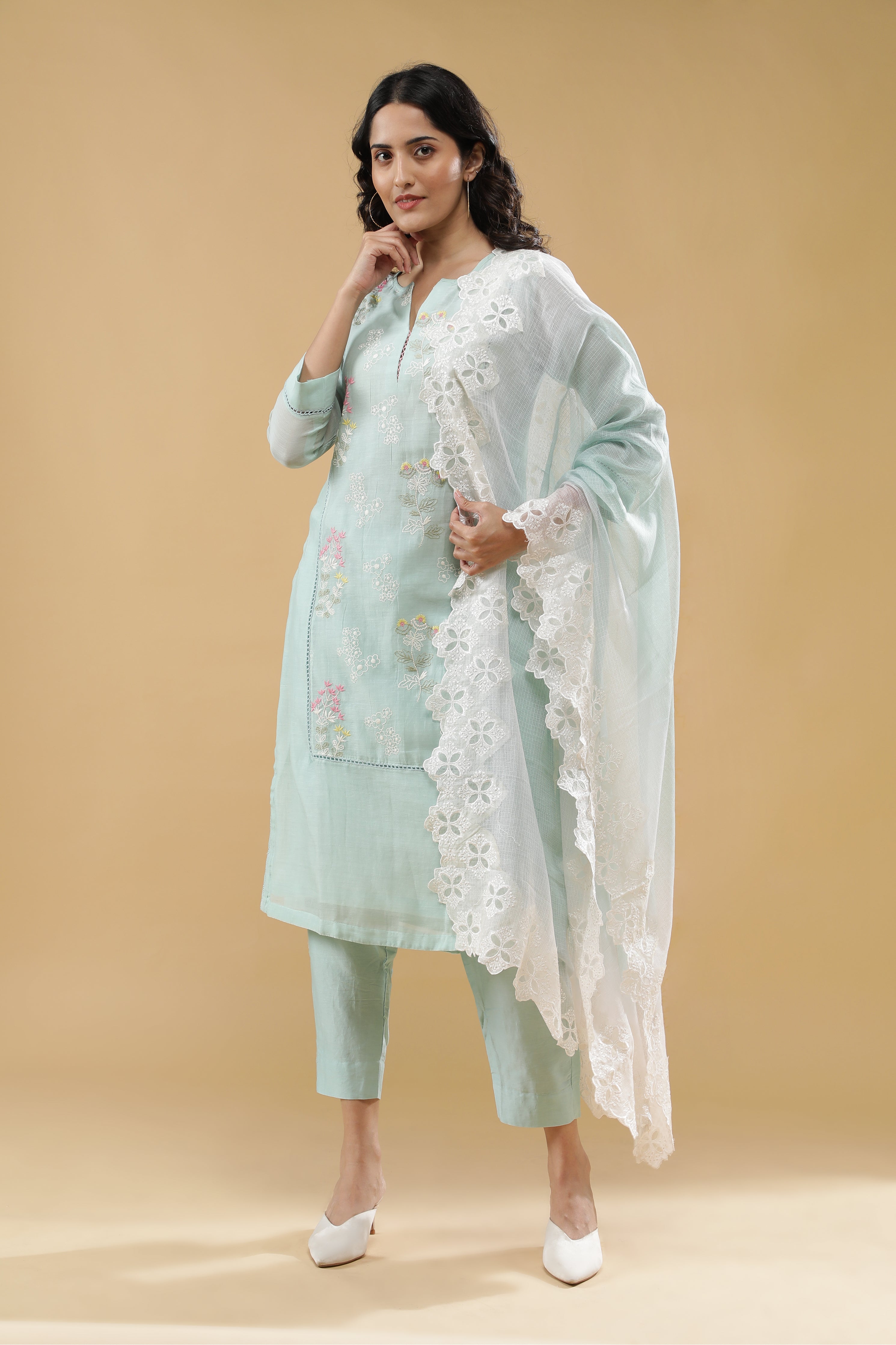 Sky Blue Mul Chanderi Salwar set