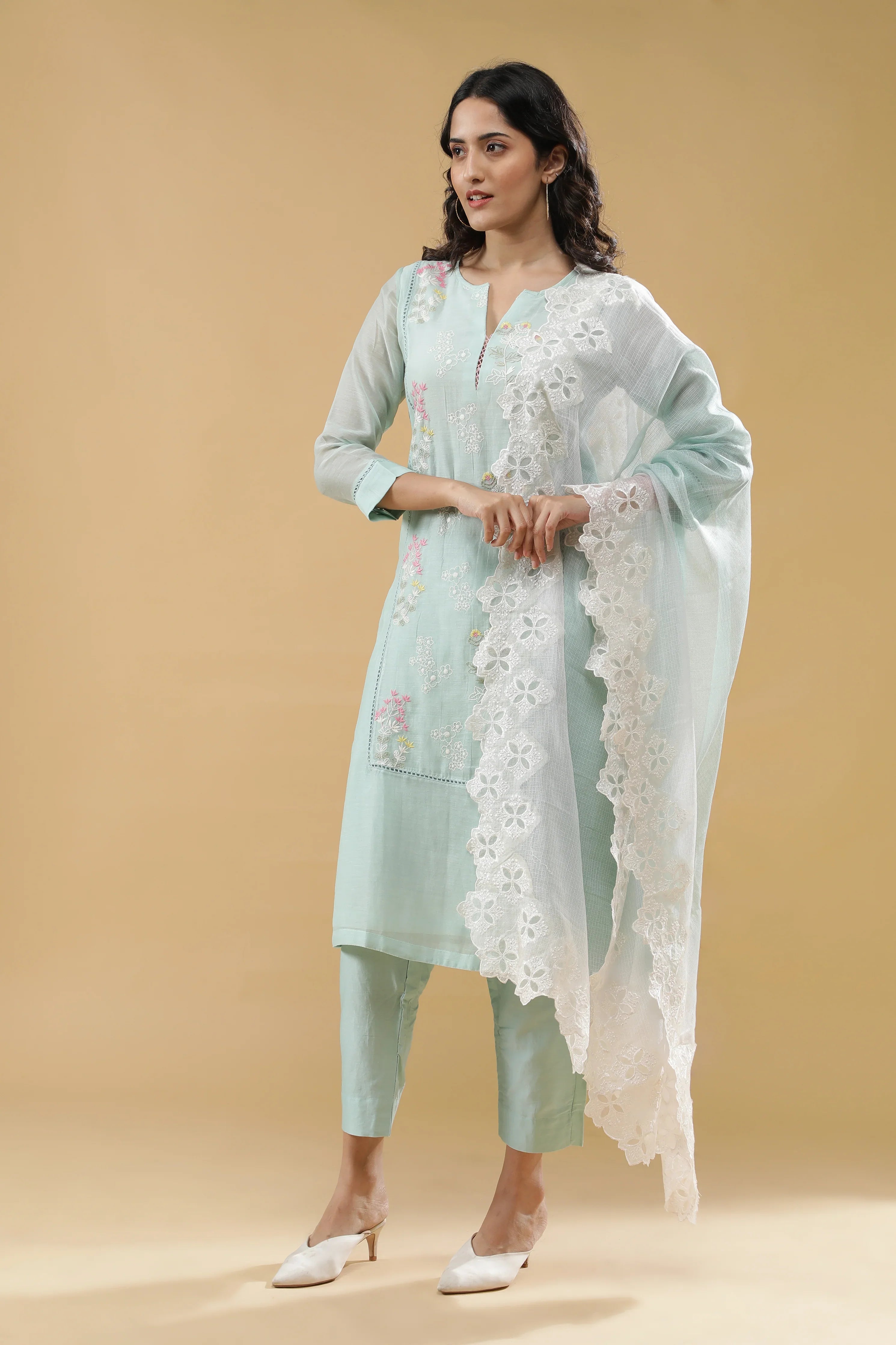 Sky Blue Mul Chanderi Salwar set | Mokshaa