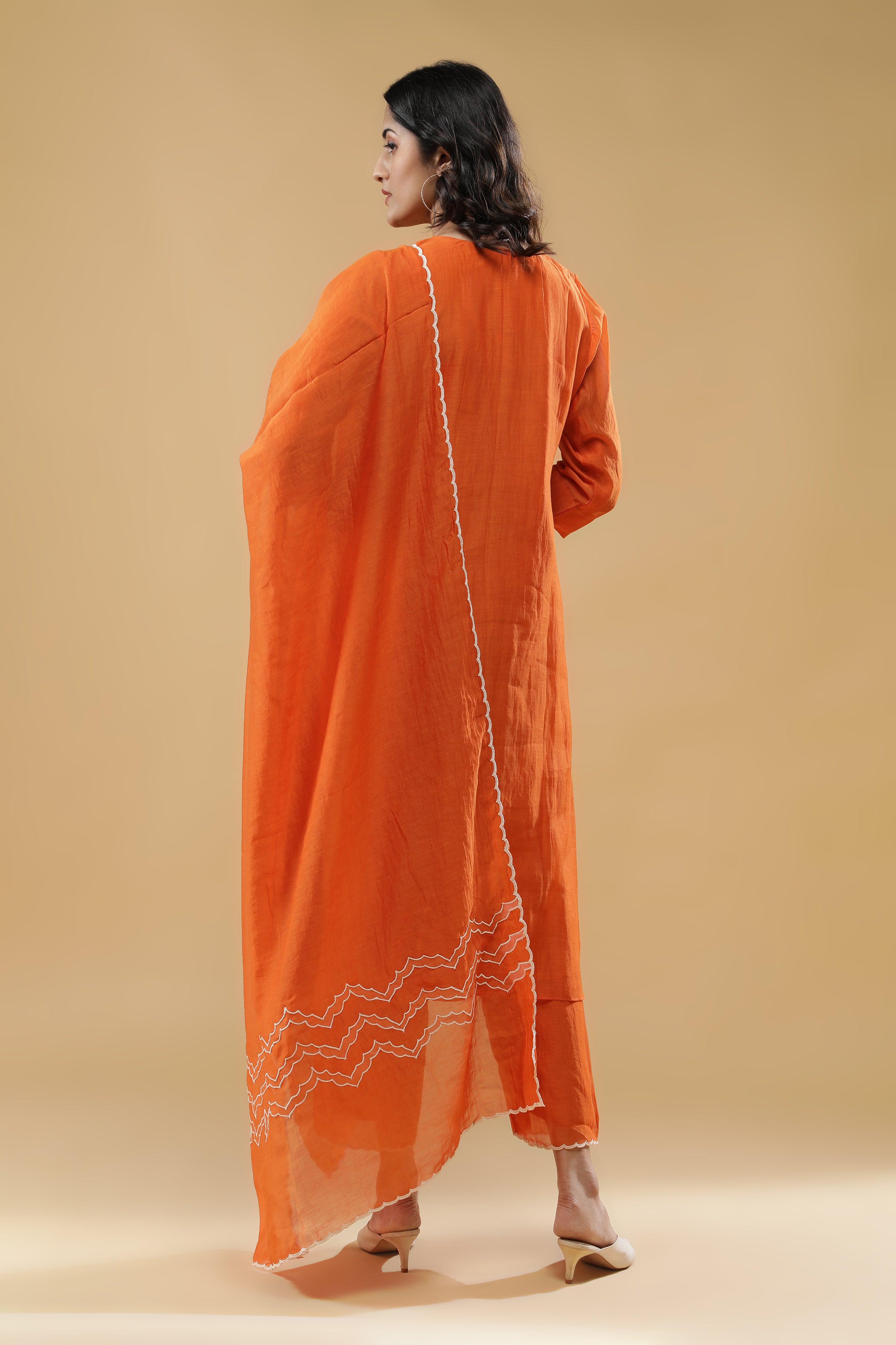 Vibrant Orange Mul Cotton Kurta Set