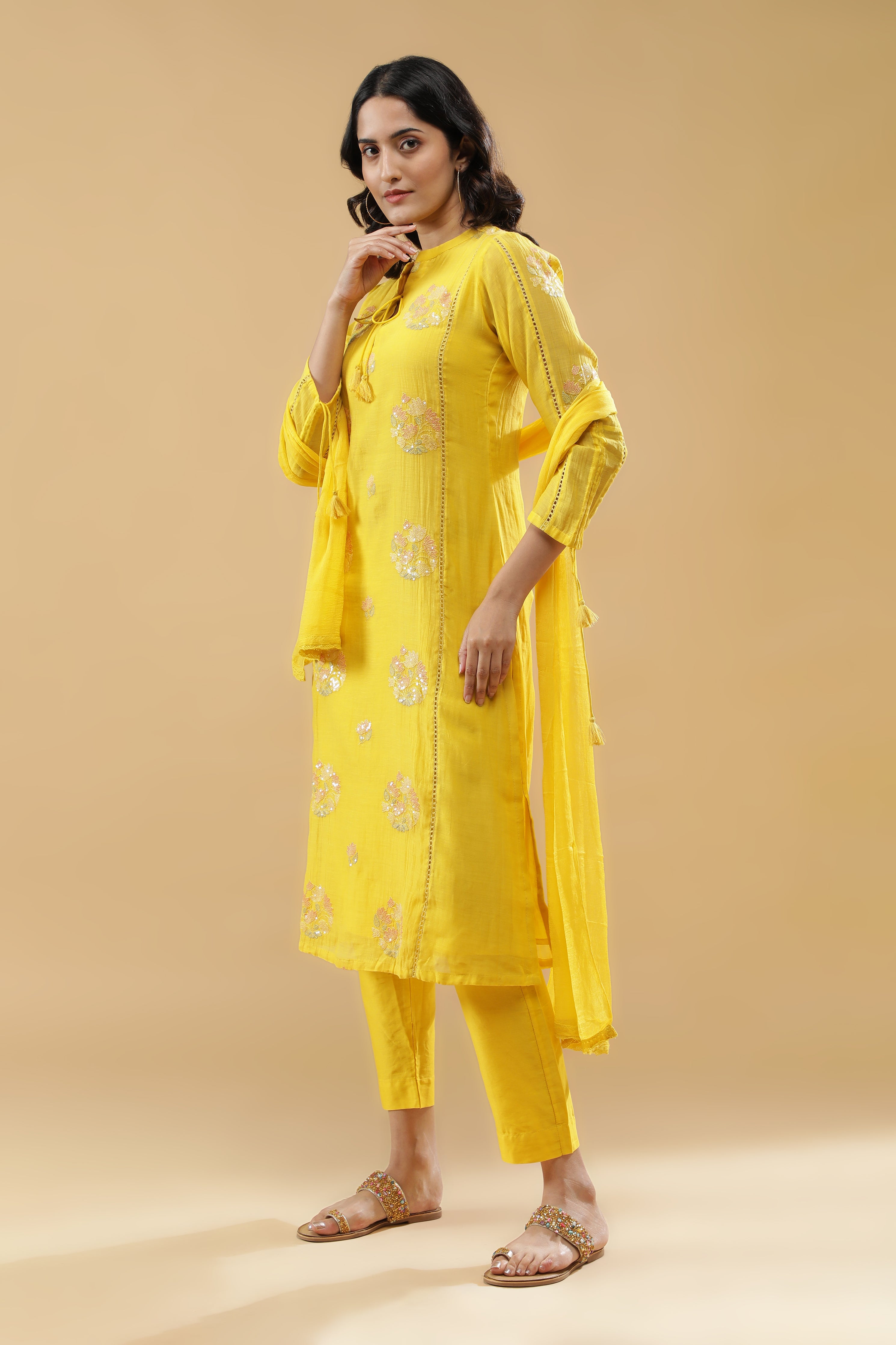 Yellow Mul Cotton Kurta Set