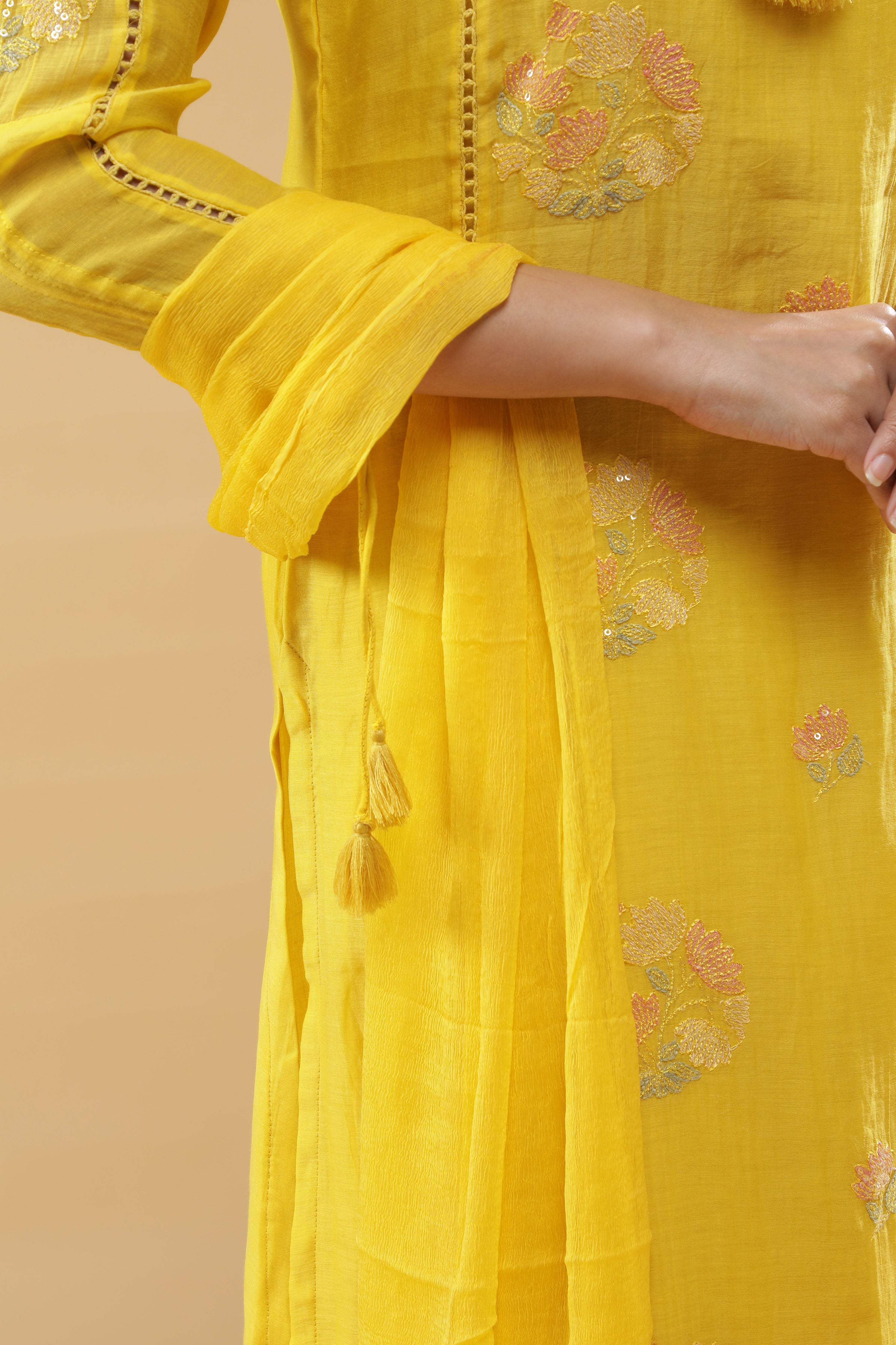 Yellow Mul Cotton Kurta Set