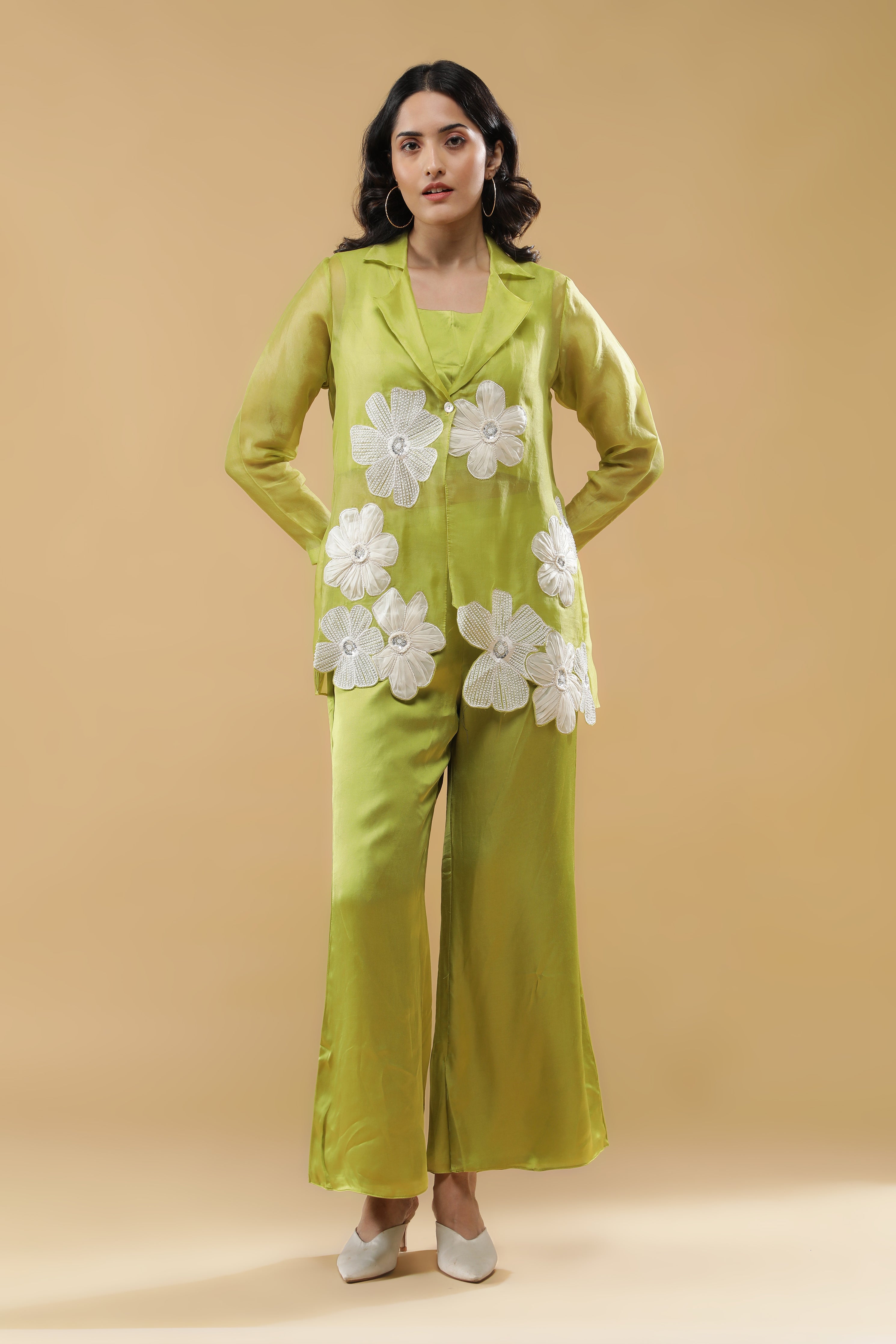 Green Organza Jacket Set