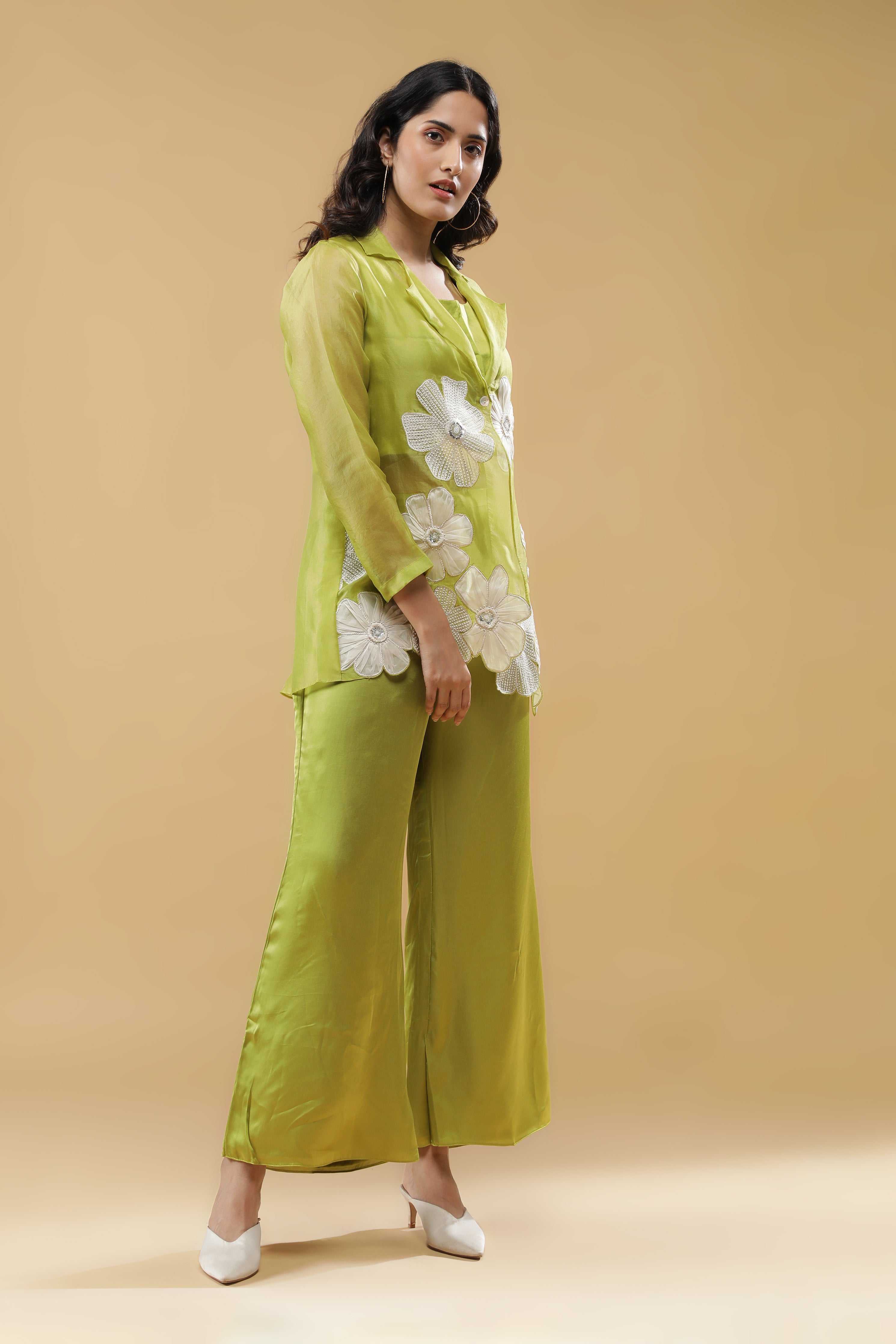 Green Organza Jacket Set