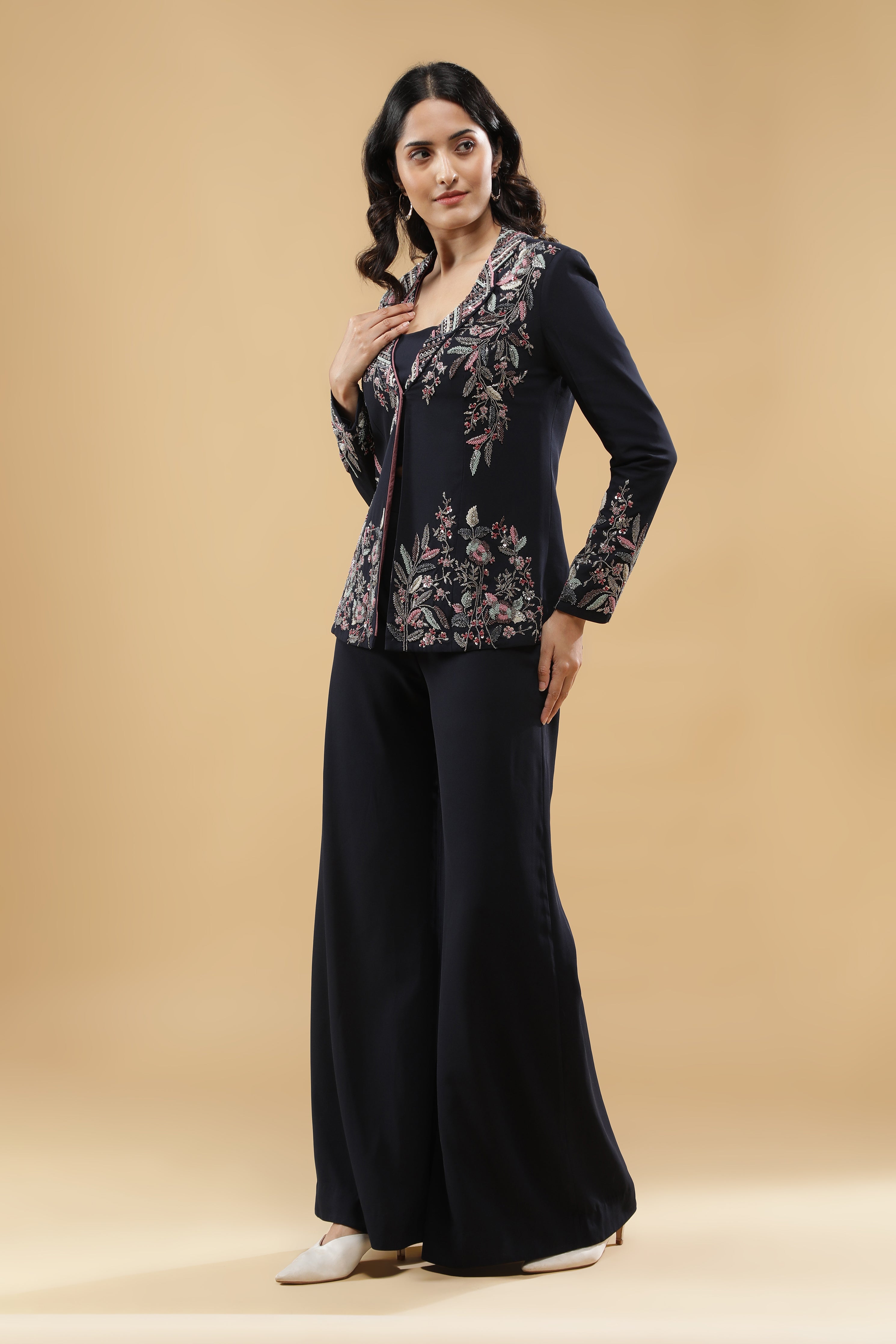 Black Crepe Jacket Set