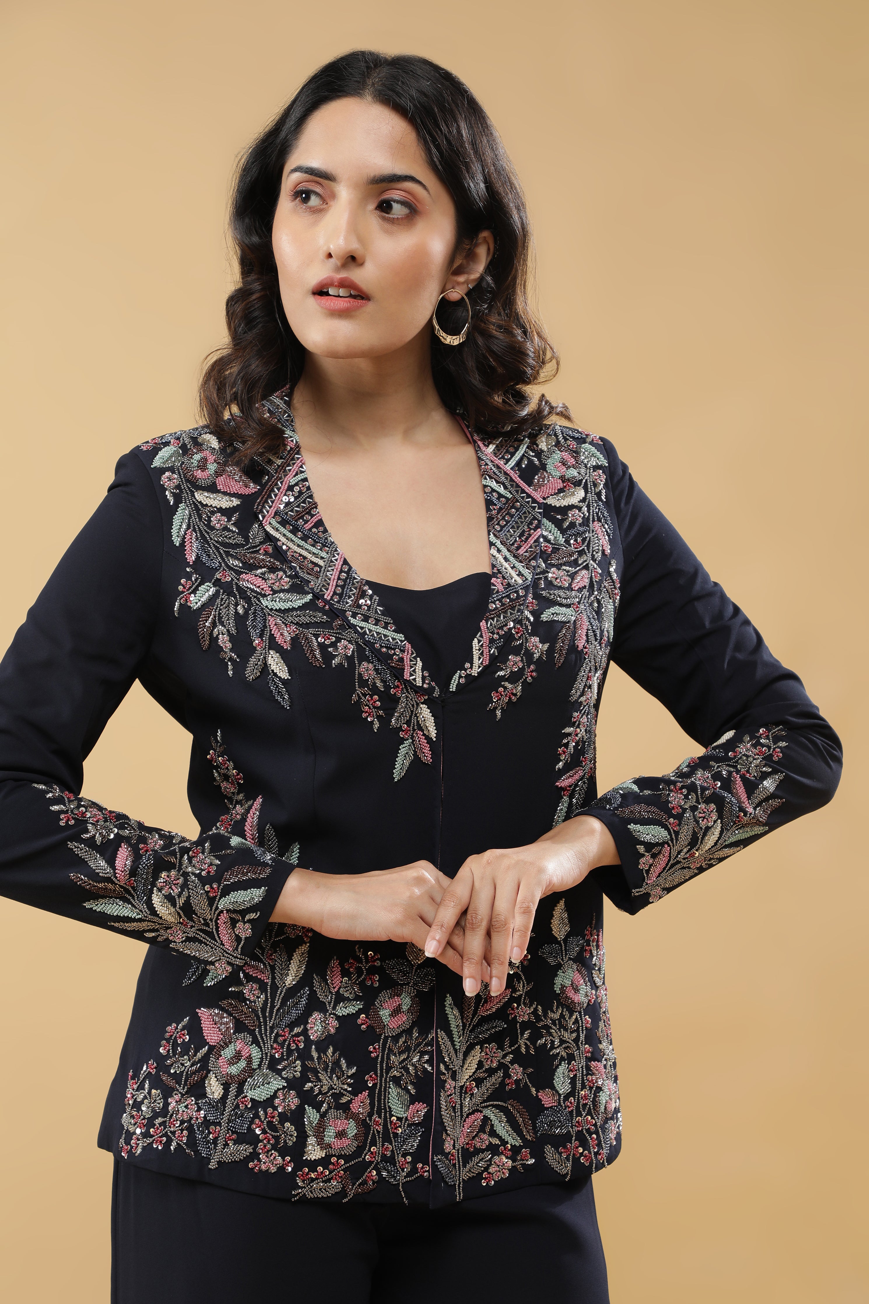 Black Crepe Jacket Set