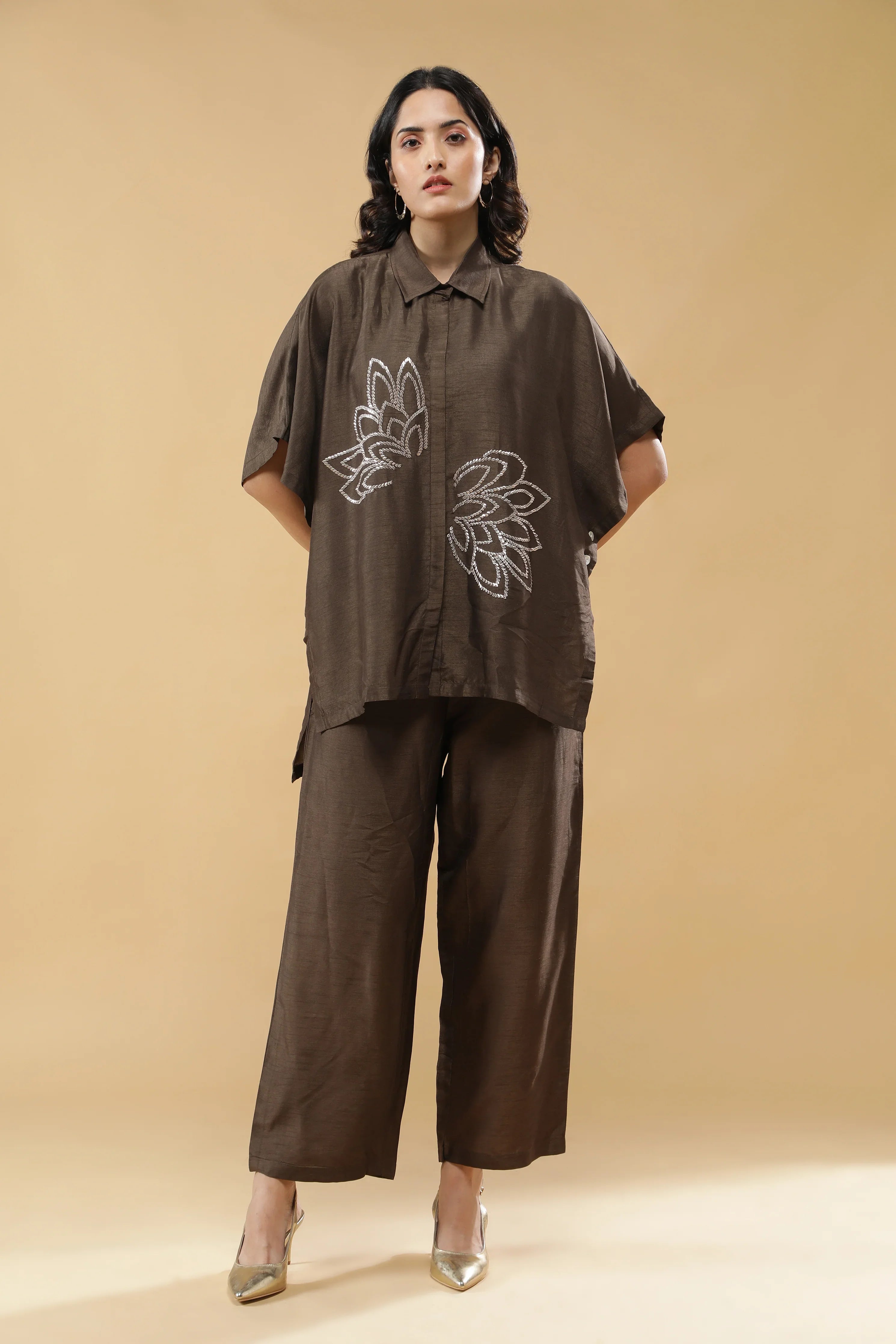 Brown silk Co-ord Set | Mokshaa