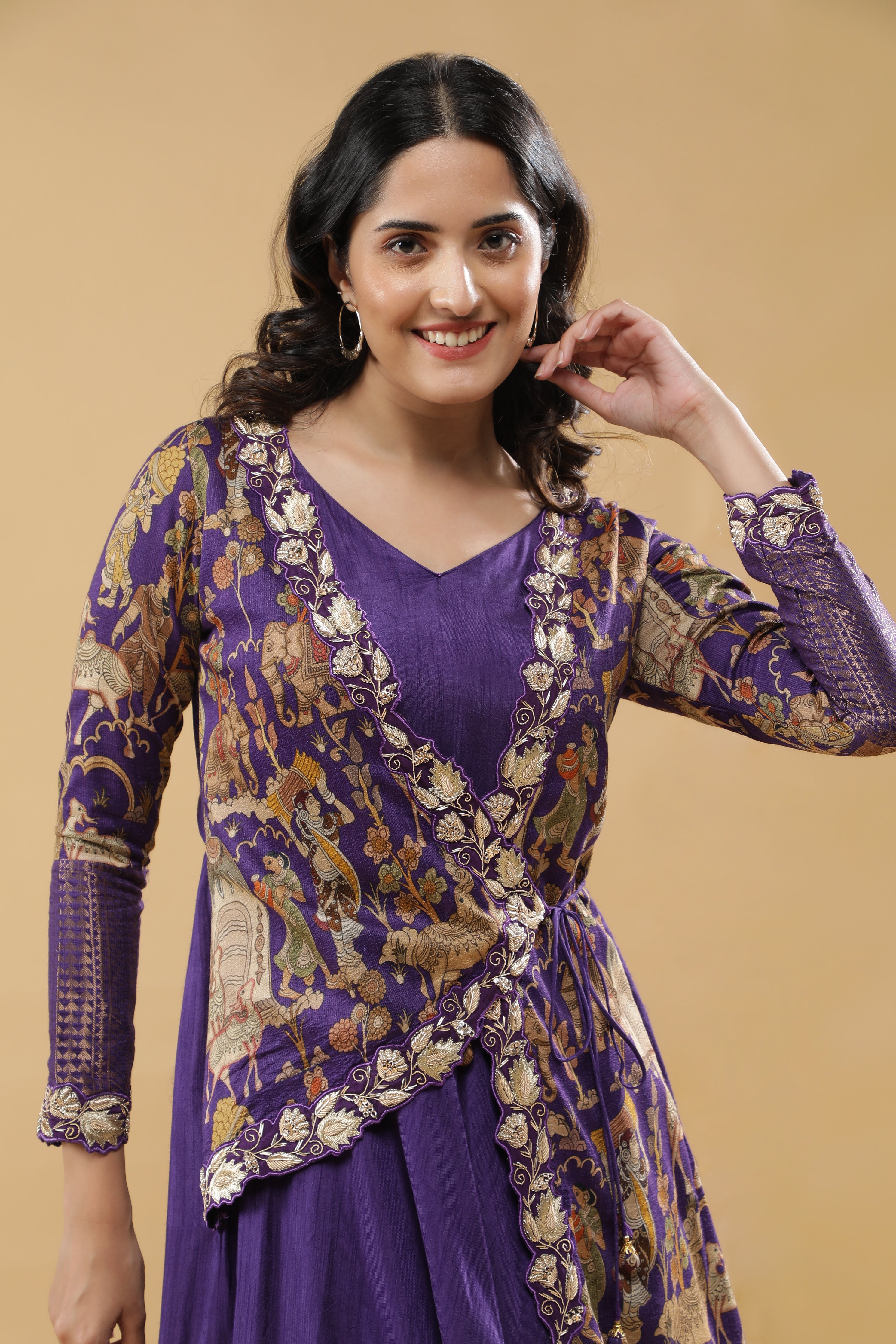 Purple Silk Anarkali Set