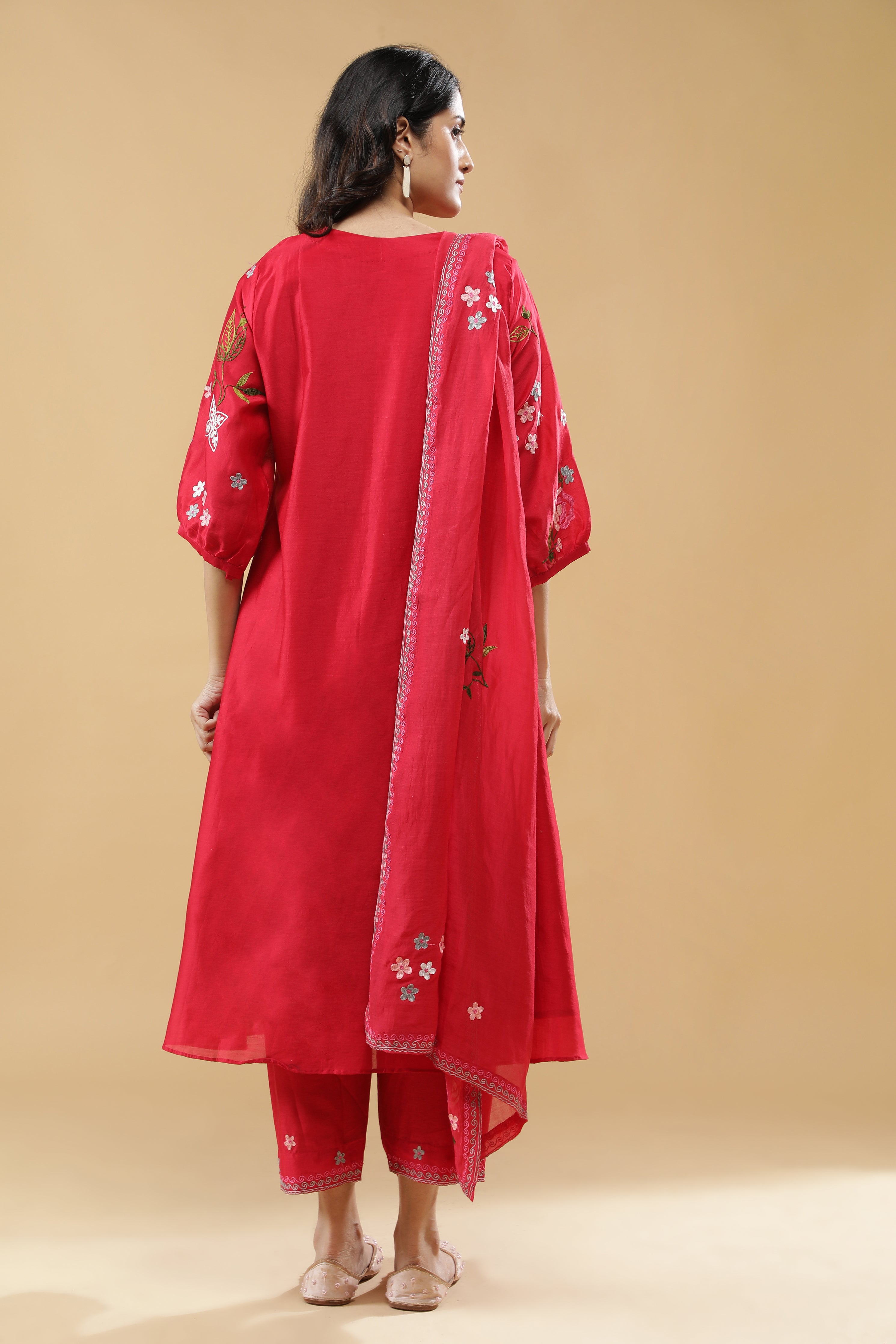 Crimson Red A-Line Cotton Suit Set