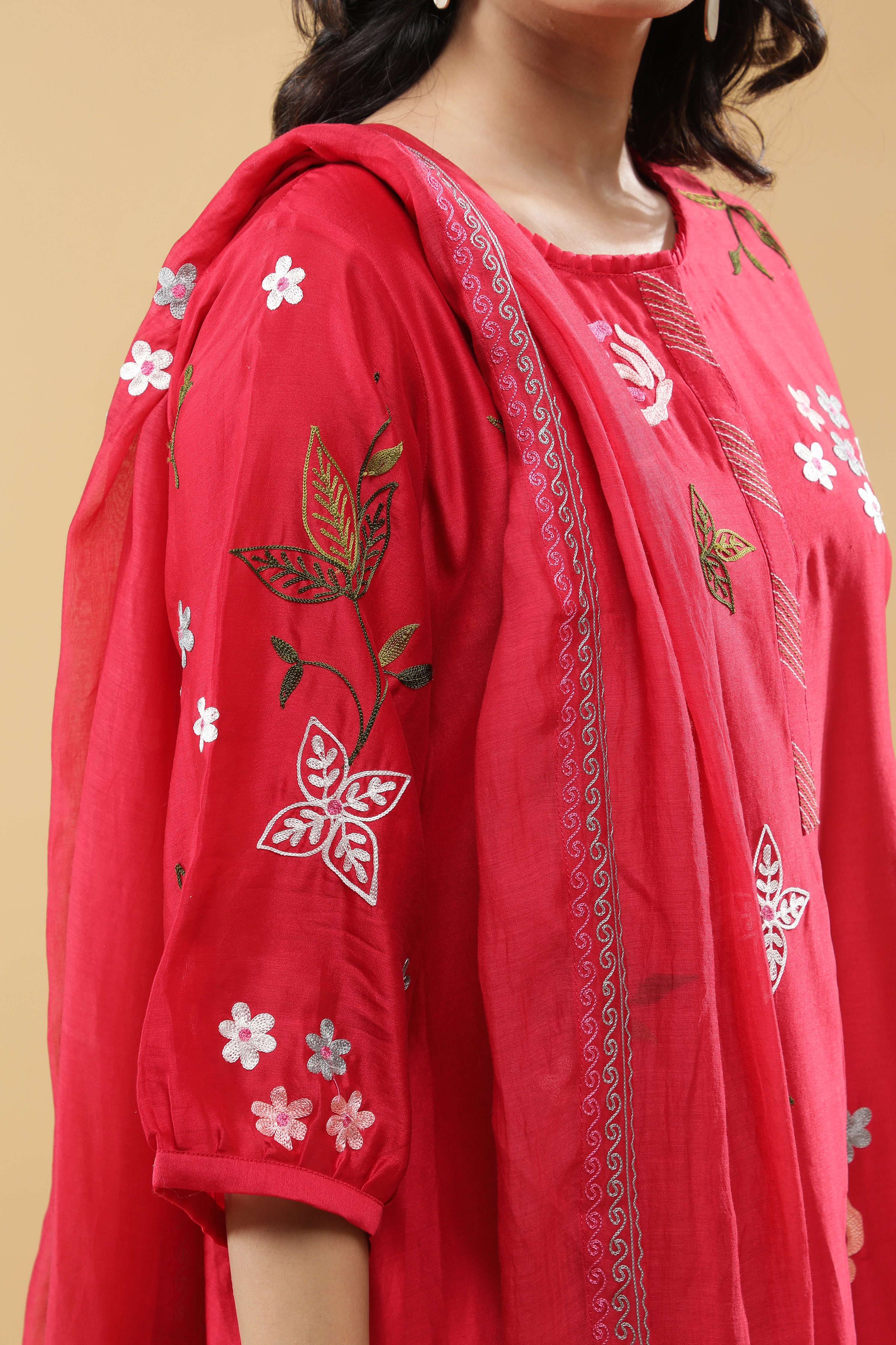 Crimson Red A-Line Cotton Suit Set