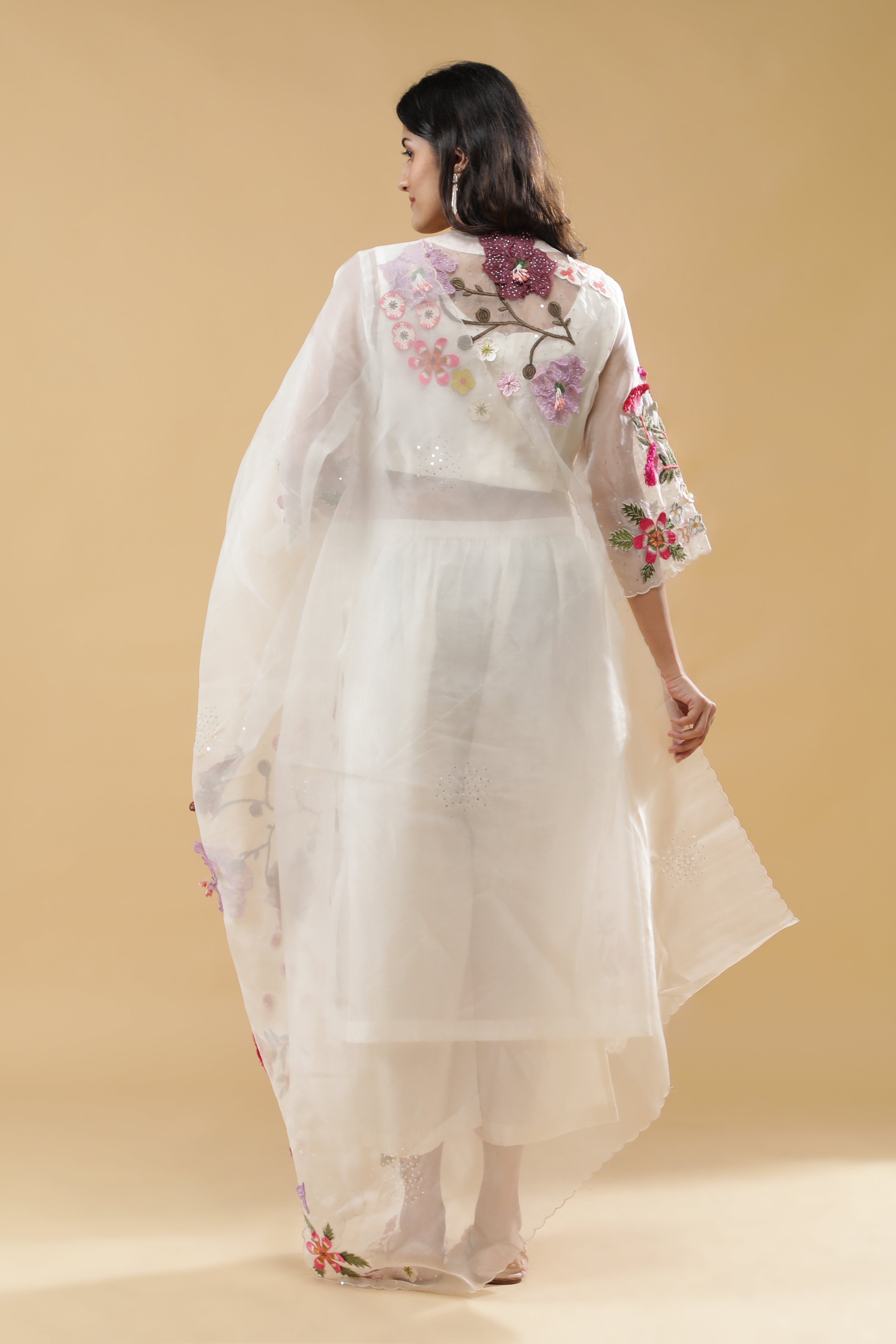 Ivory Organza Floral Embroidered Suit Set