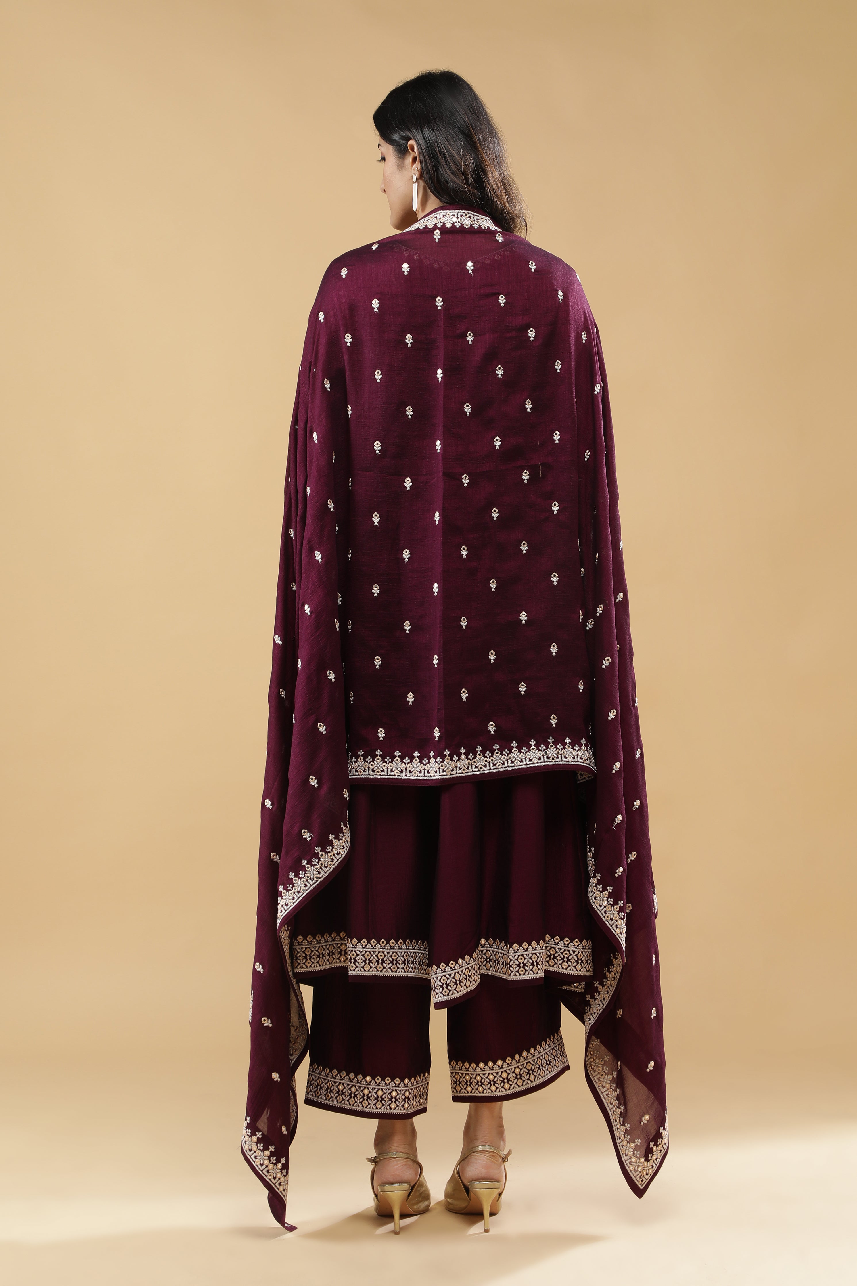 Wine Silk Kurta Set