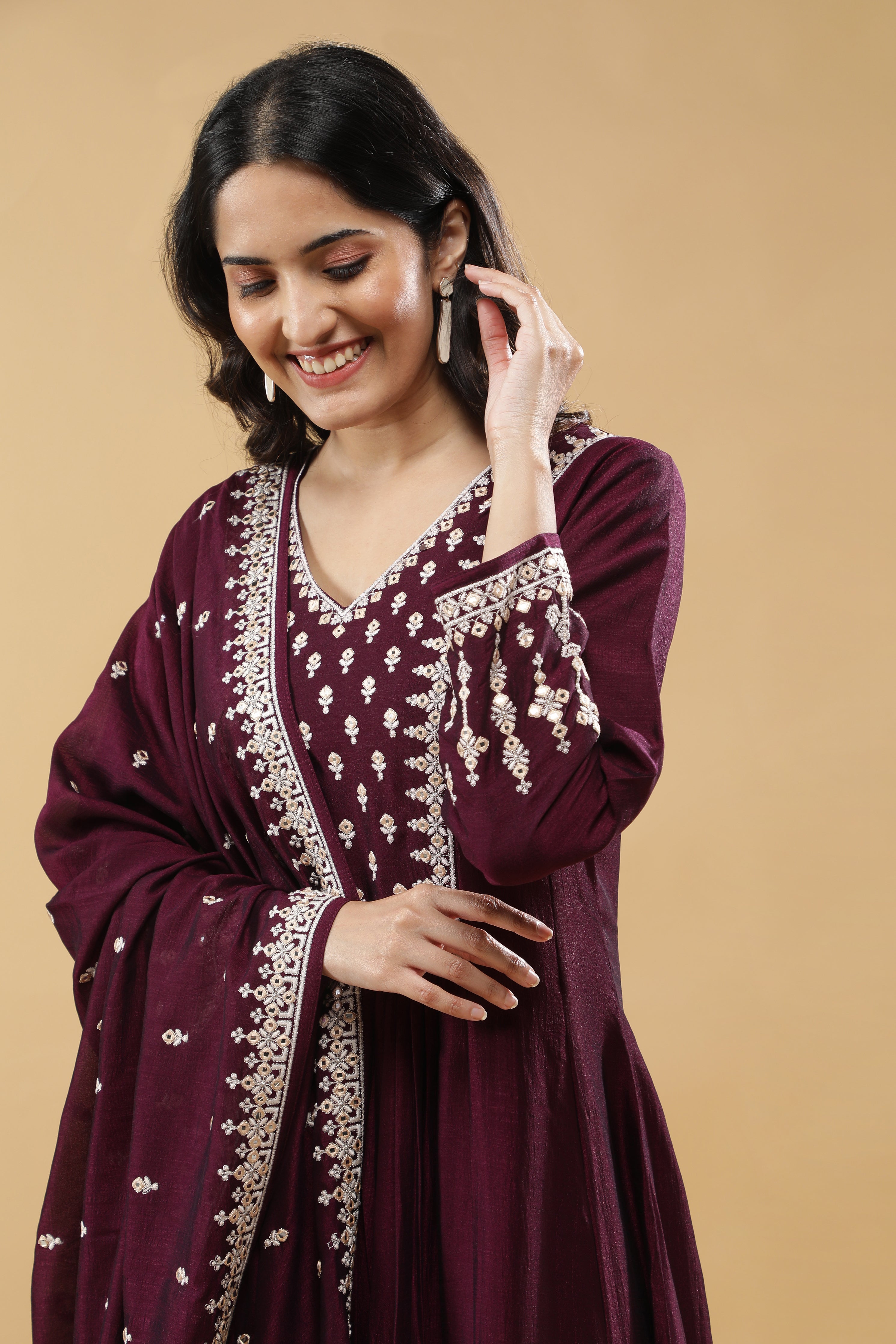 Wine Silk Kurta Set