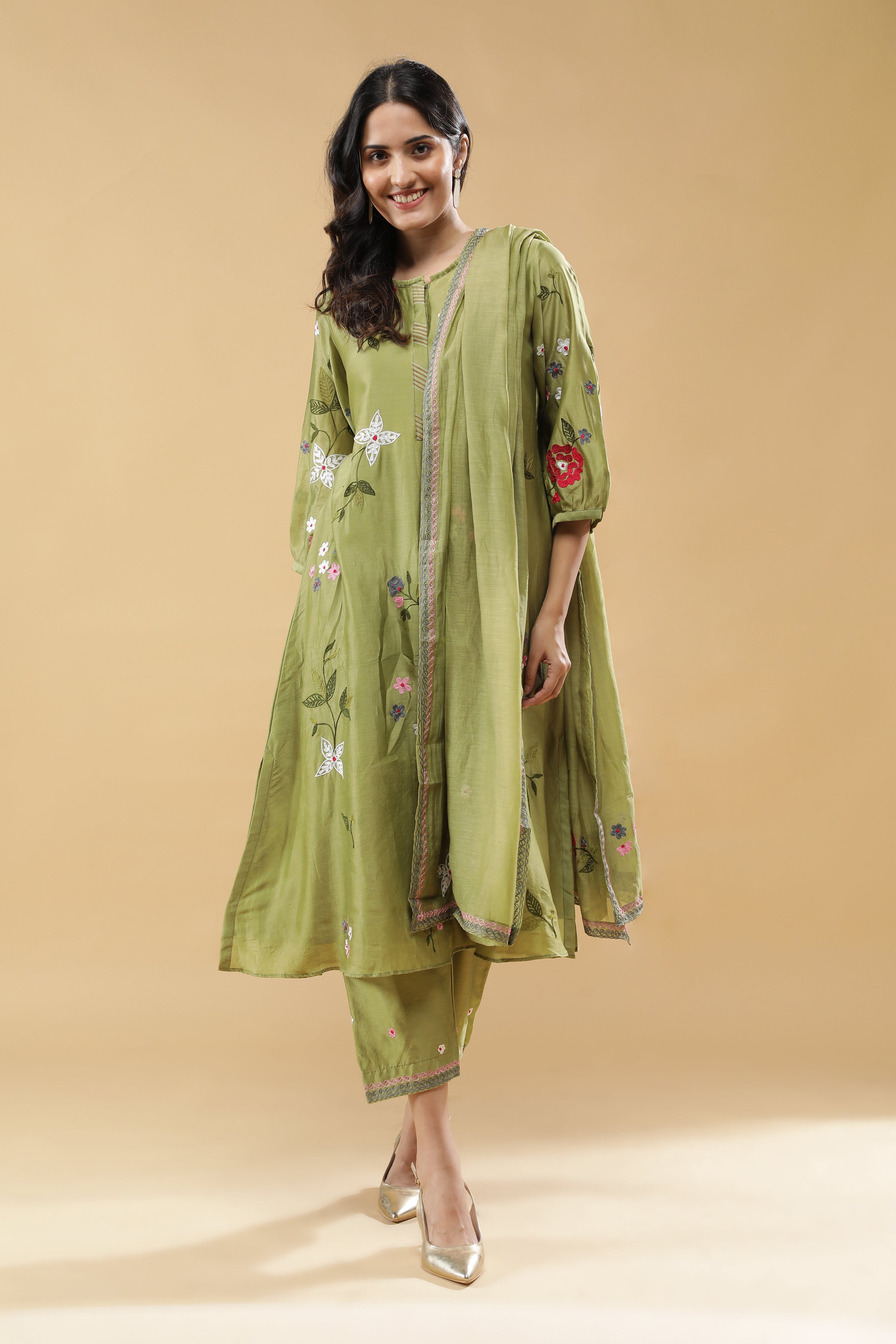 Sage Green Floral Embroidered Salwar Set