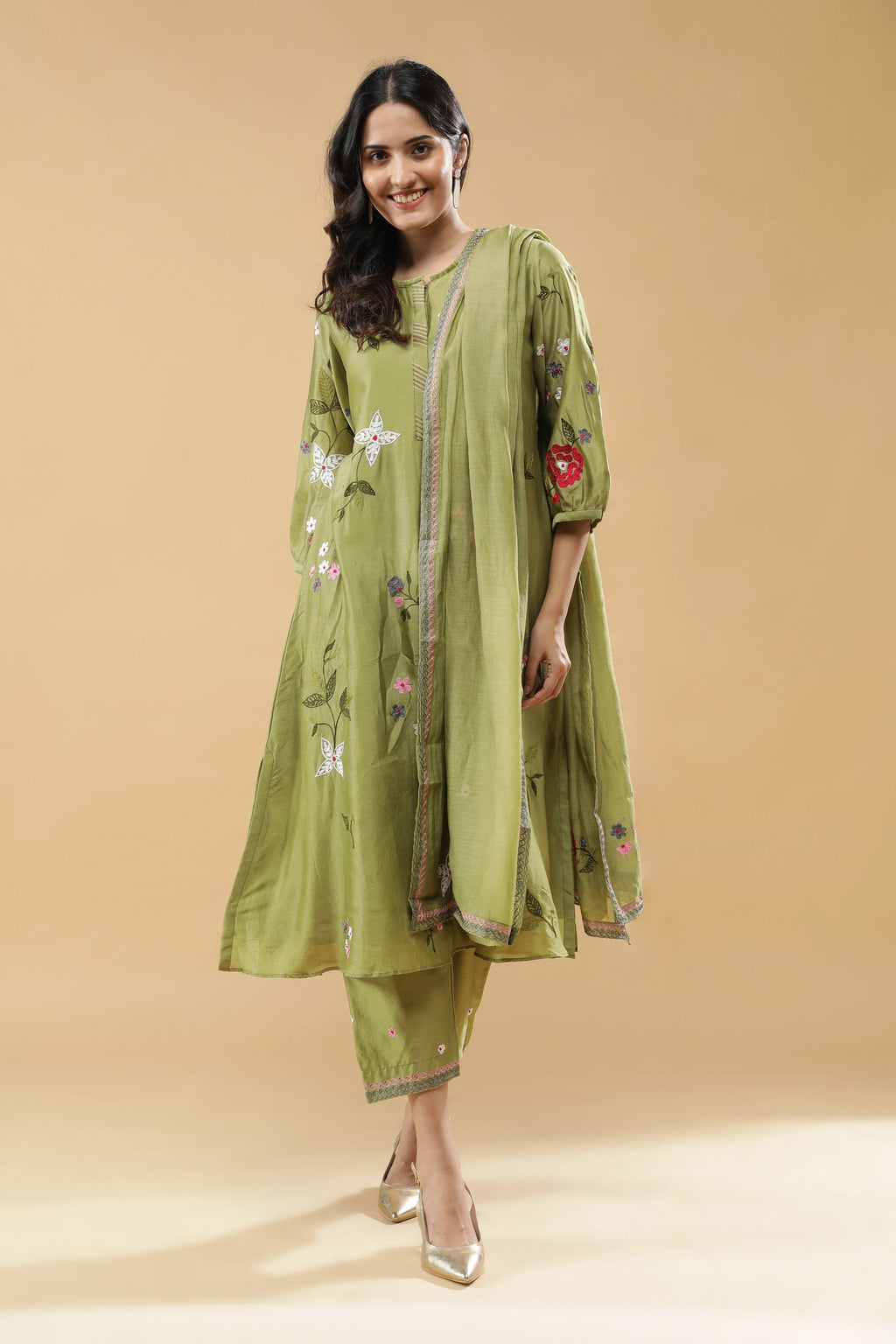 Mint green hand work capsule foil print ready to wear salwar set
