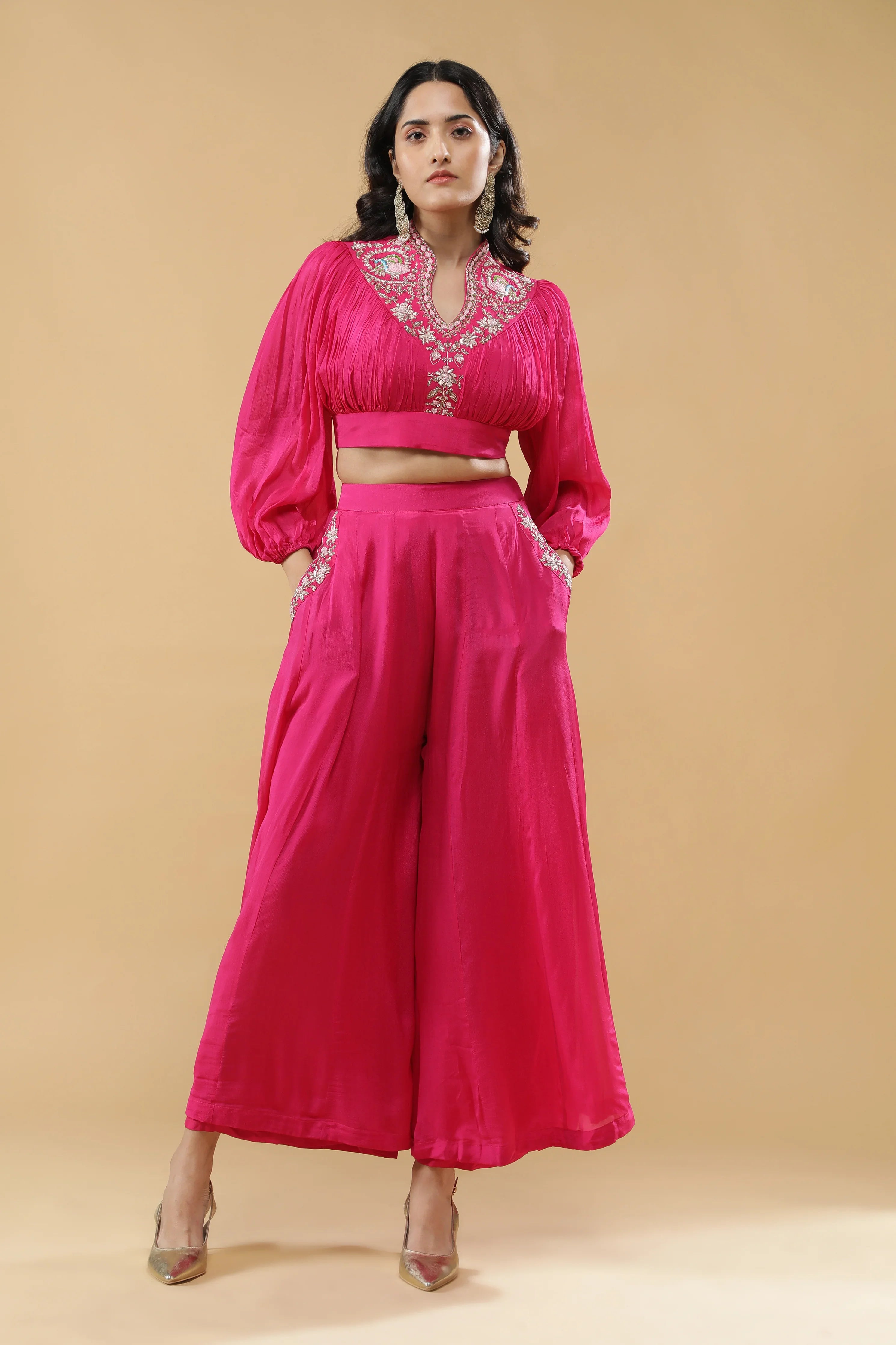 Pink Embroidered Co-ord Set | Mokshaa