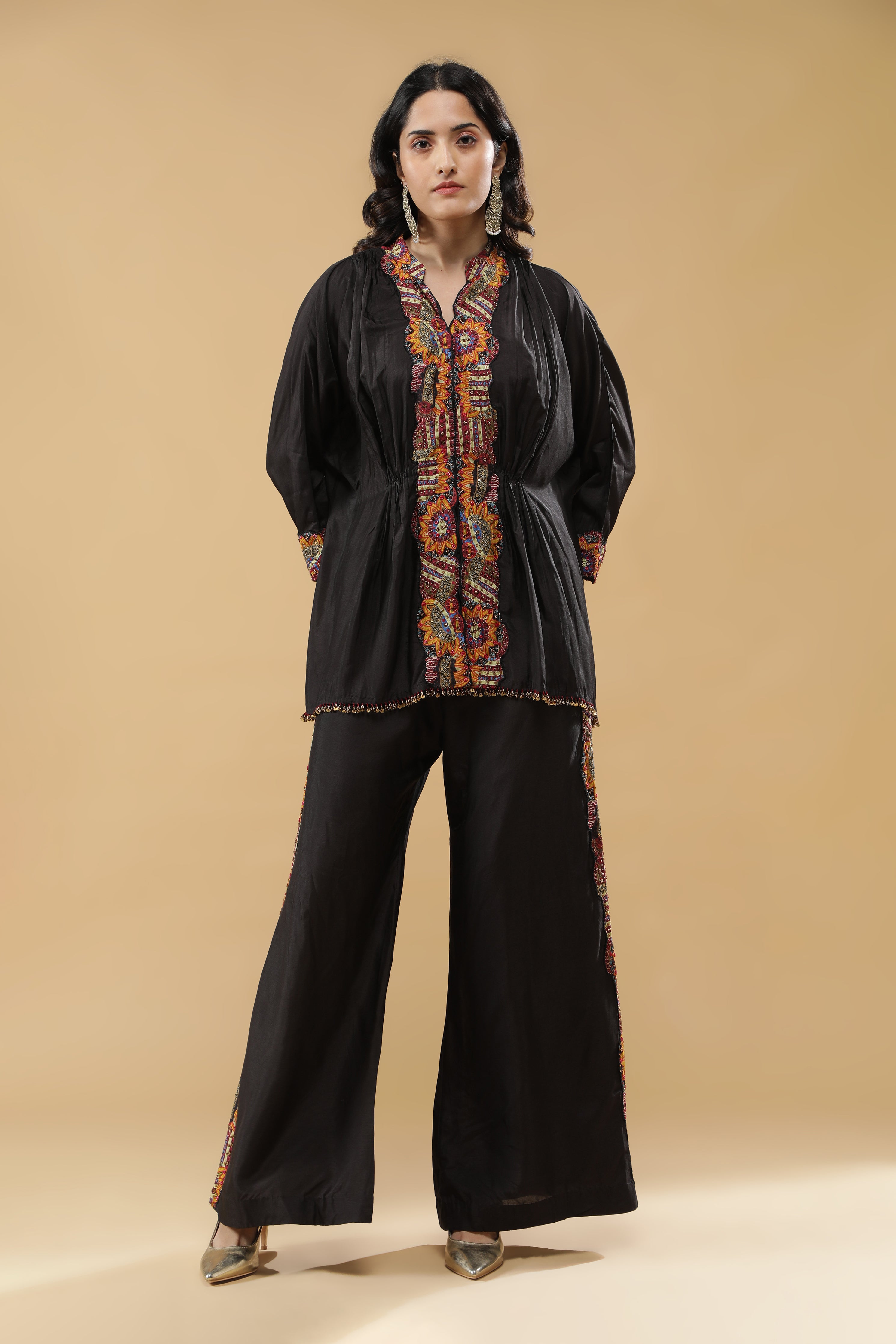 Black Embroidered Silk Co-Ord Set