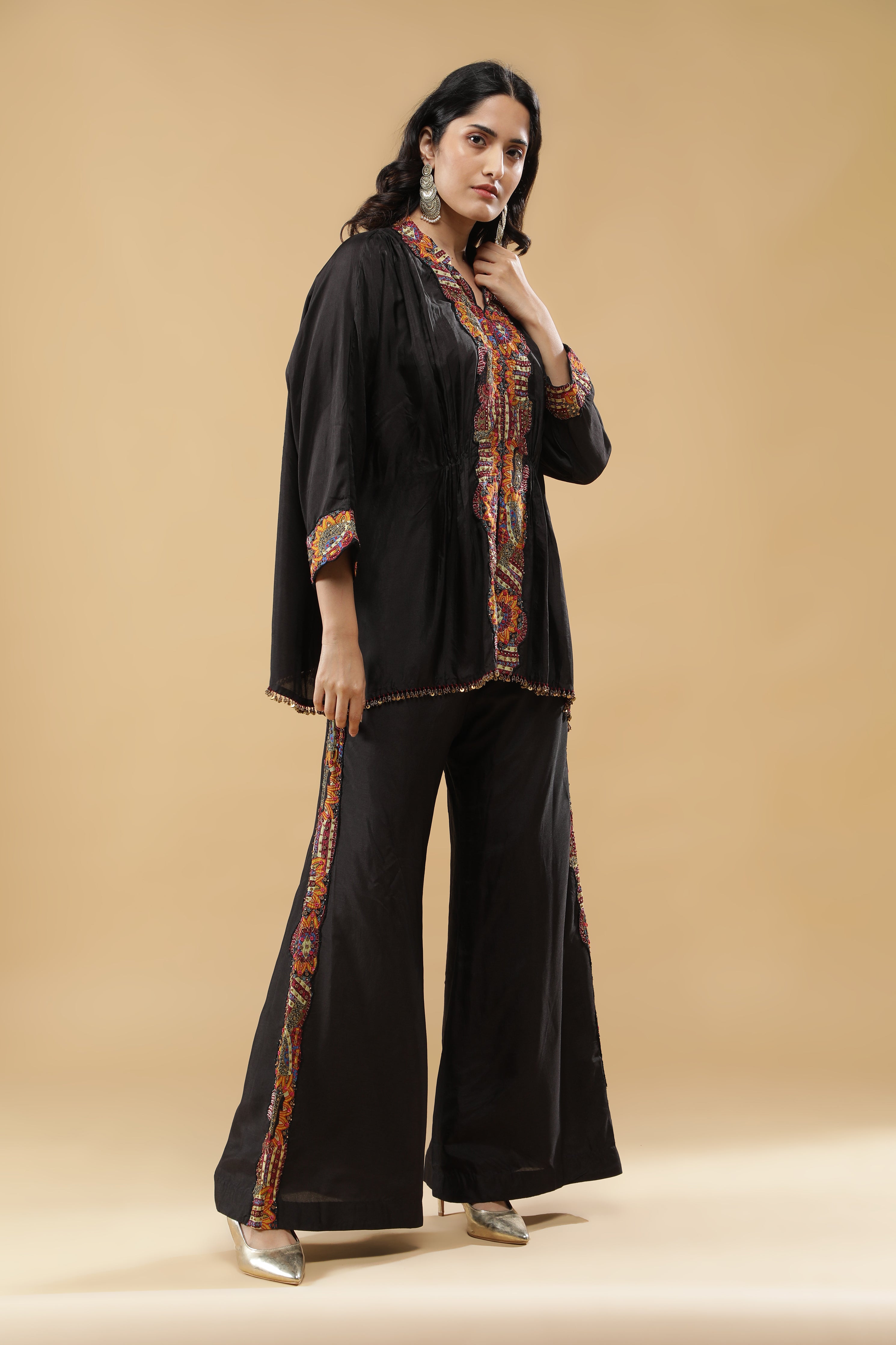 Black Embroidered Silk Co-Ord Set