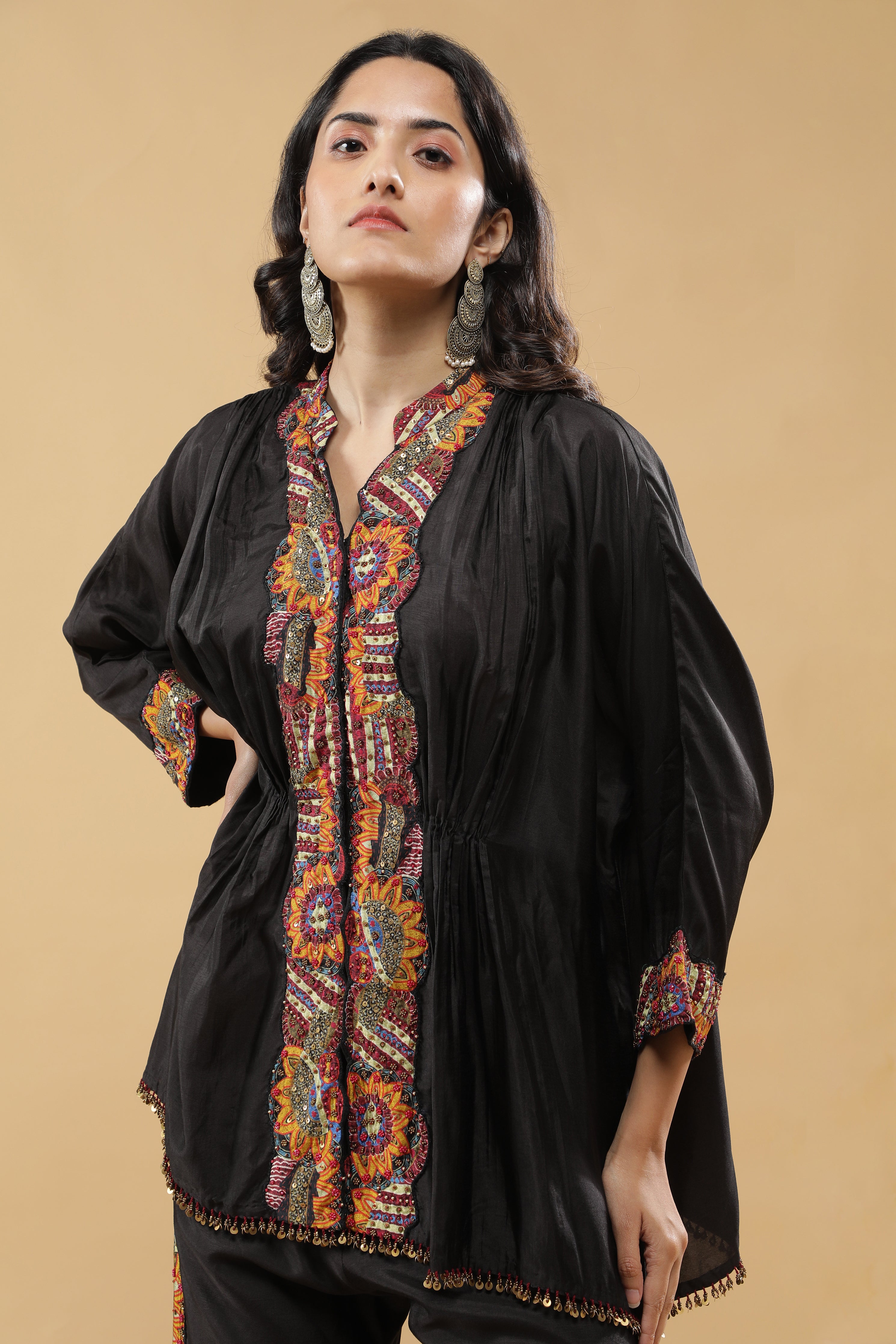 Black Embroidered Silk Co-Ord Set