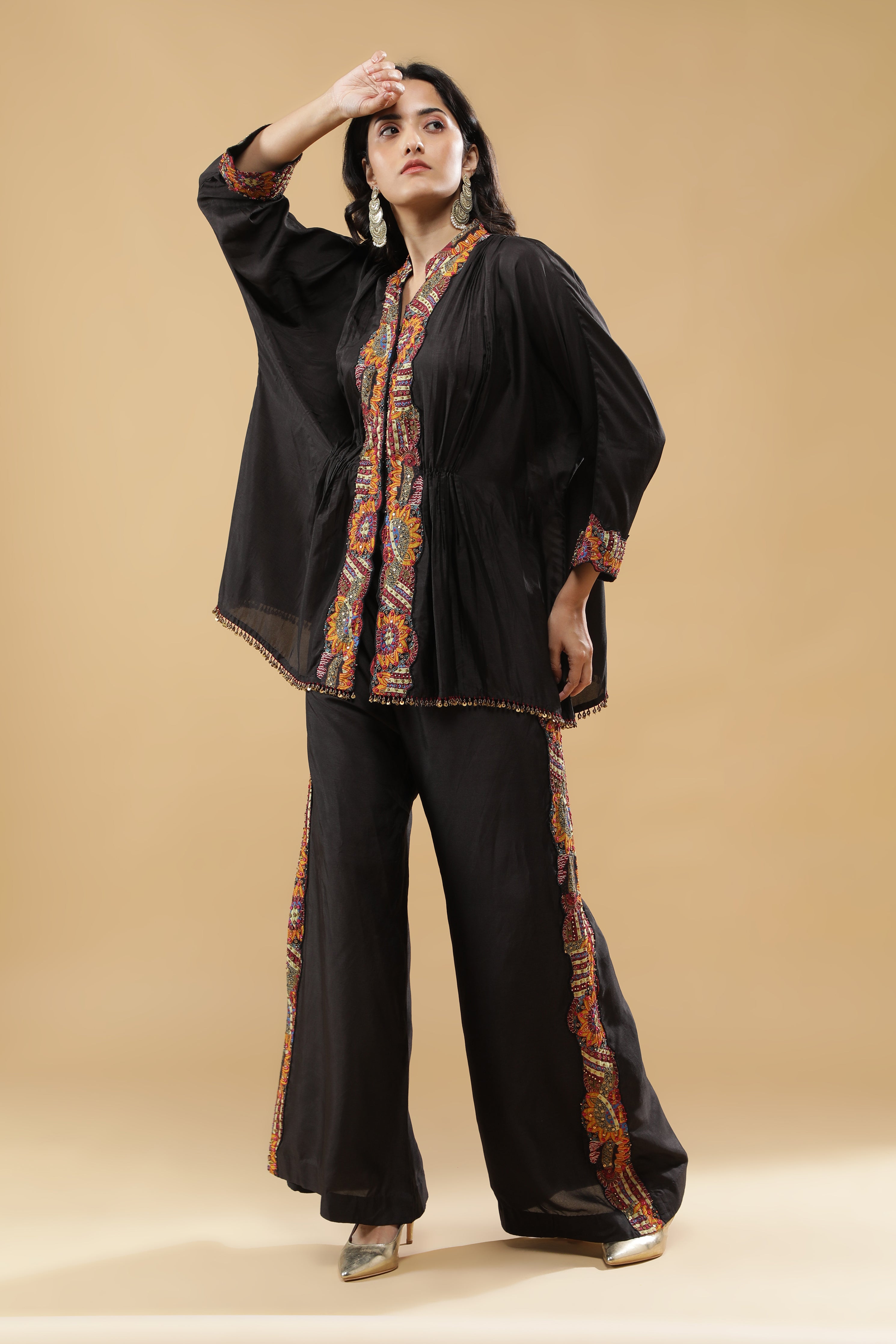 Black Embroidered Silk Co-Ord Set