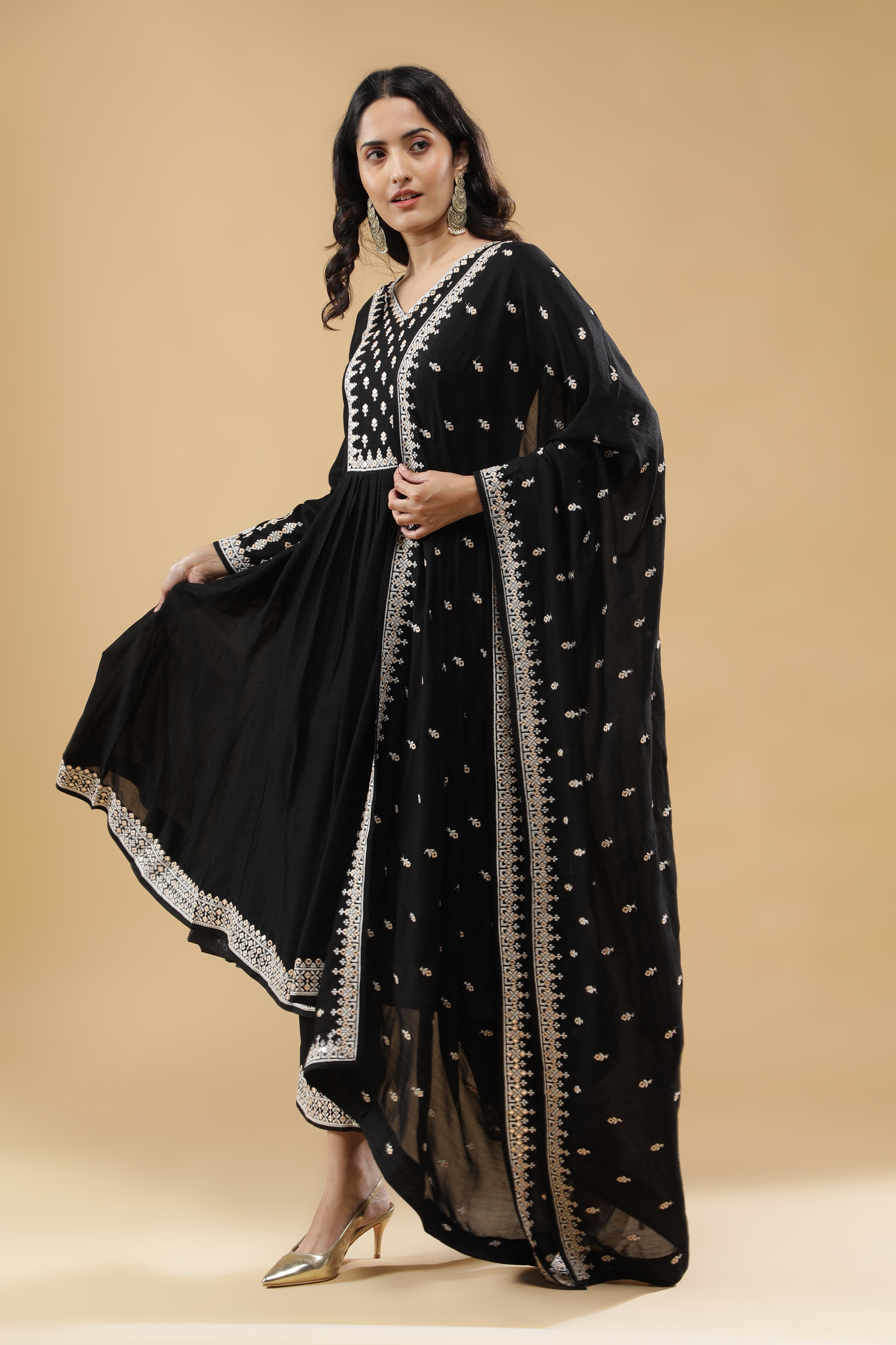 Black Silk Anarkali Set