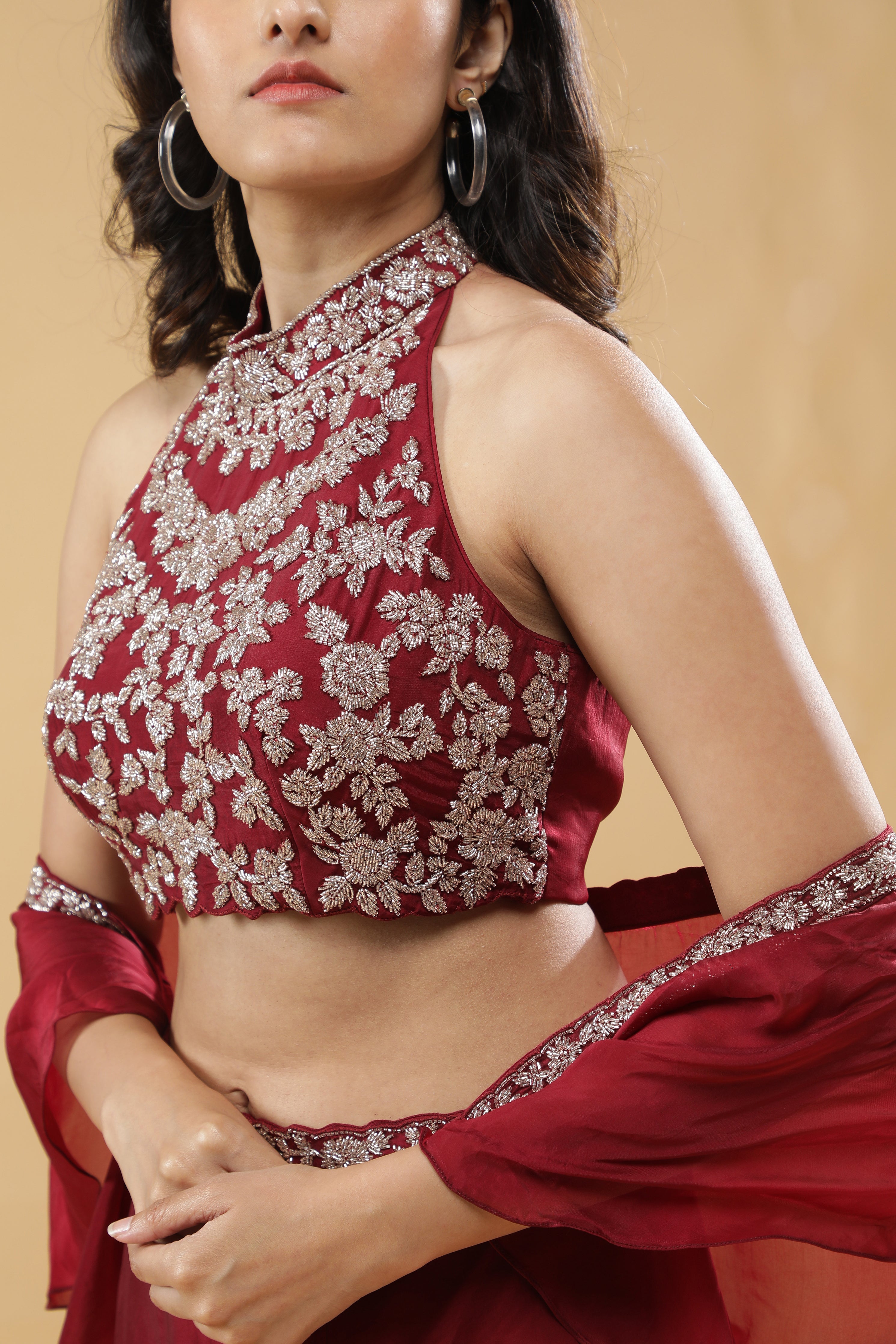 Maroon Organza Palazzo Set