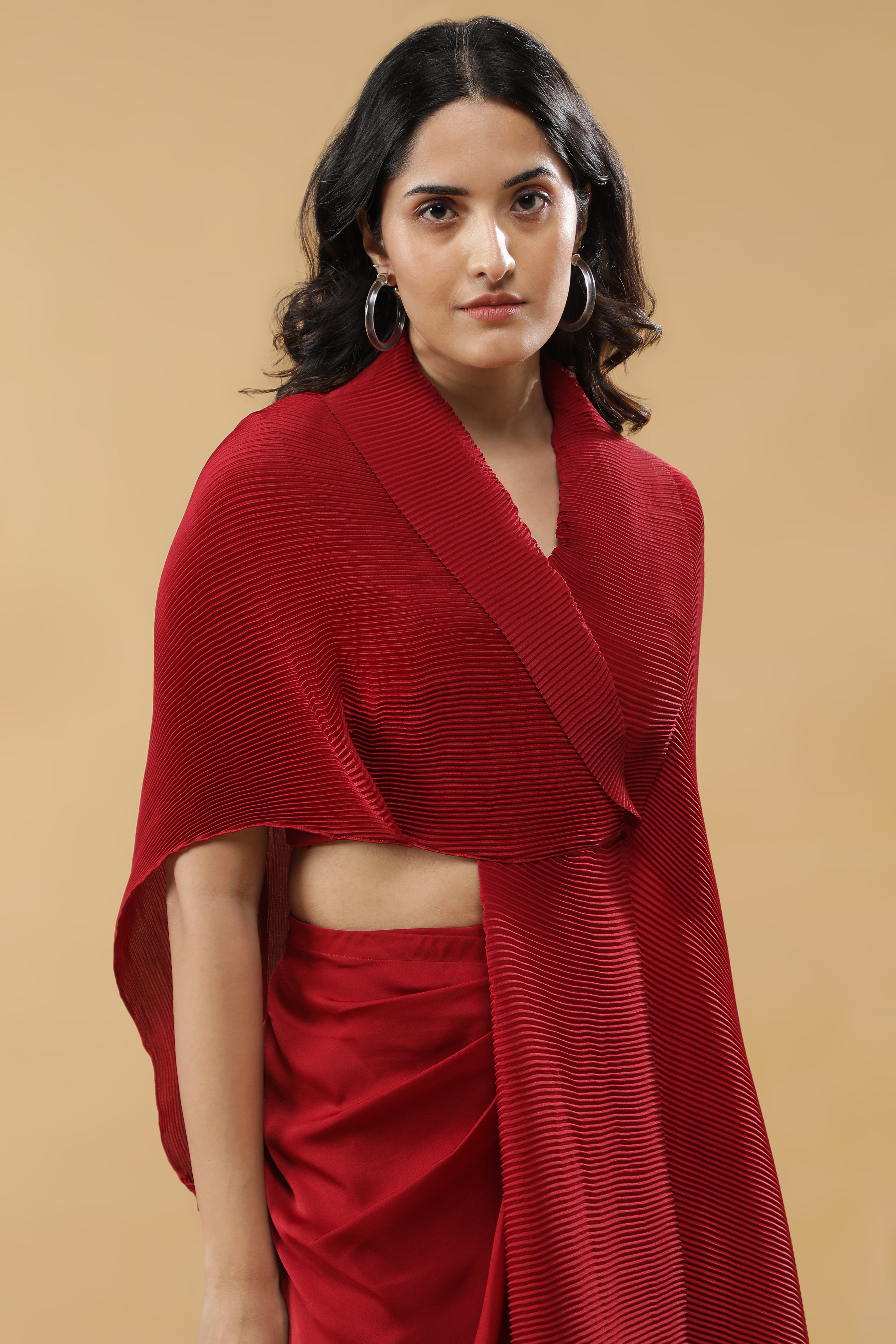 Red Pleated Indo-Western Set