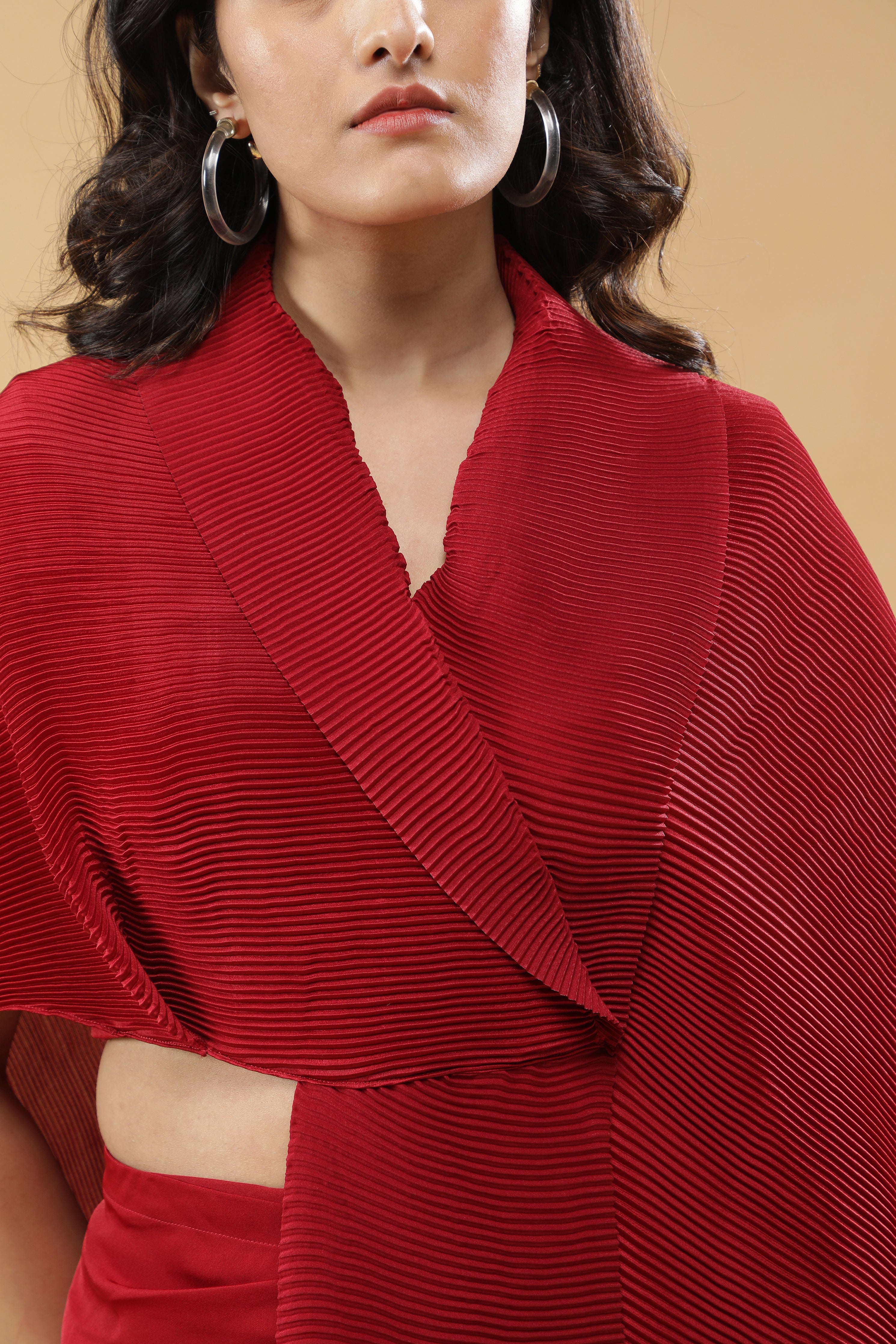 Red Pleated Indo-Western Set