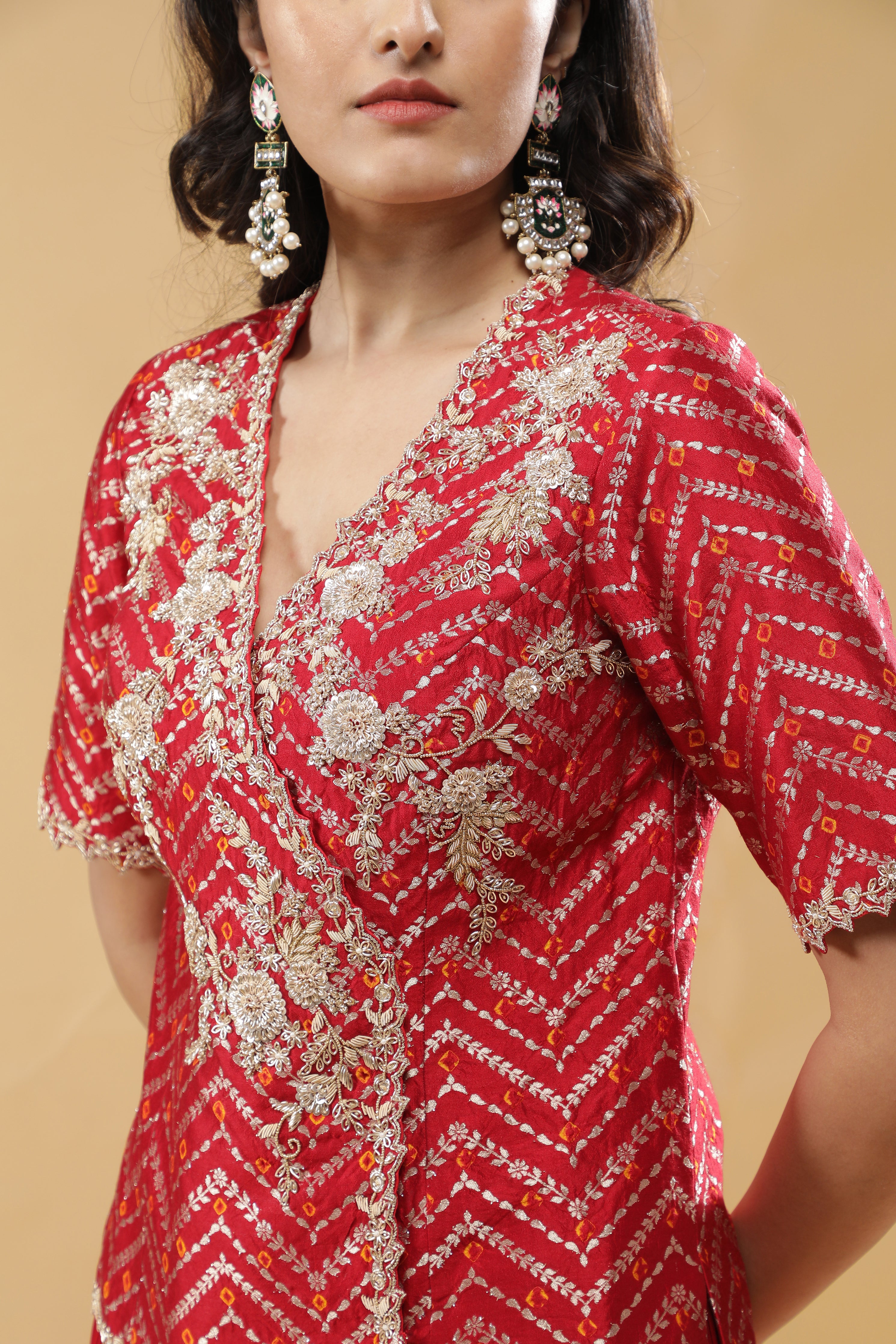 Red Bandhej Silk Peplum Indo-Western