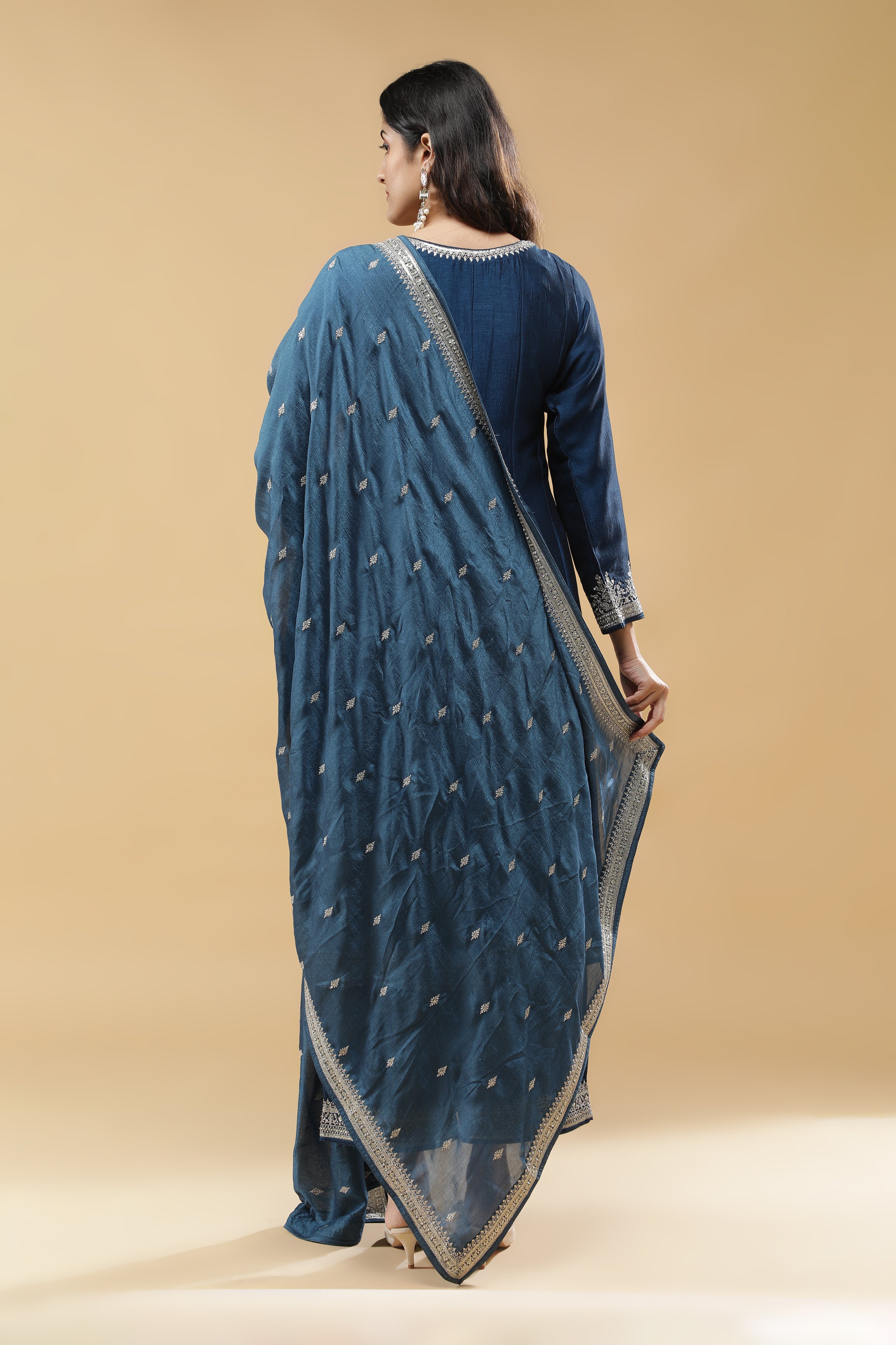 Blue Silk Anarkali Set