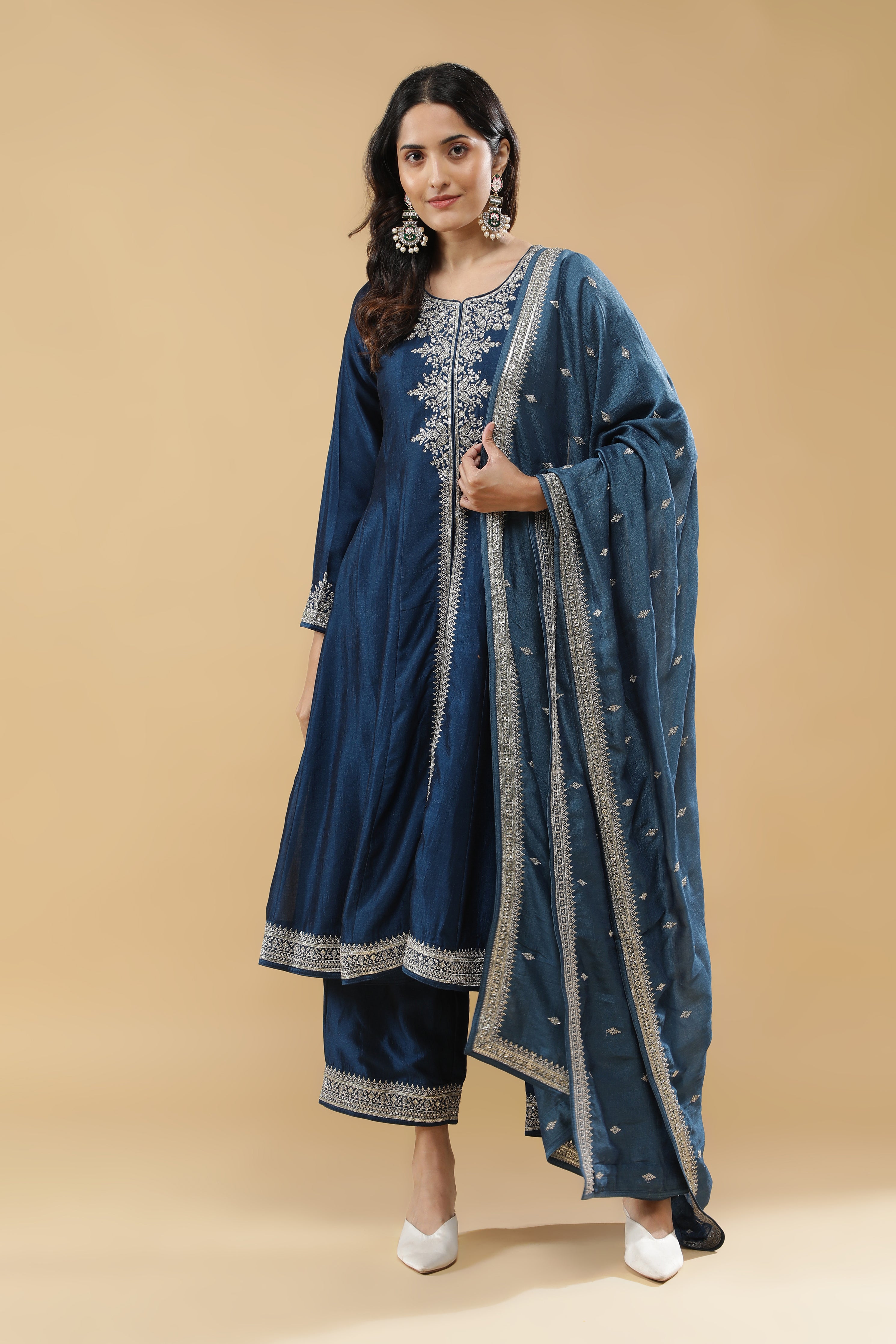 Blue Silk Anarkali Set